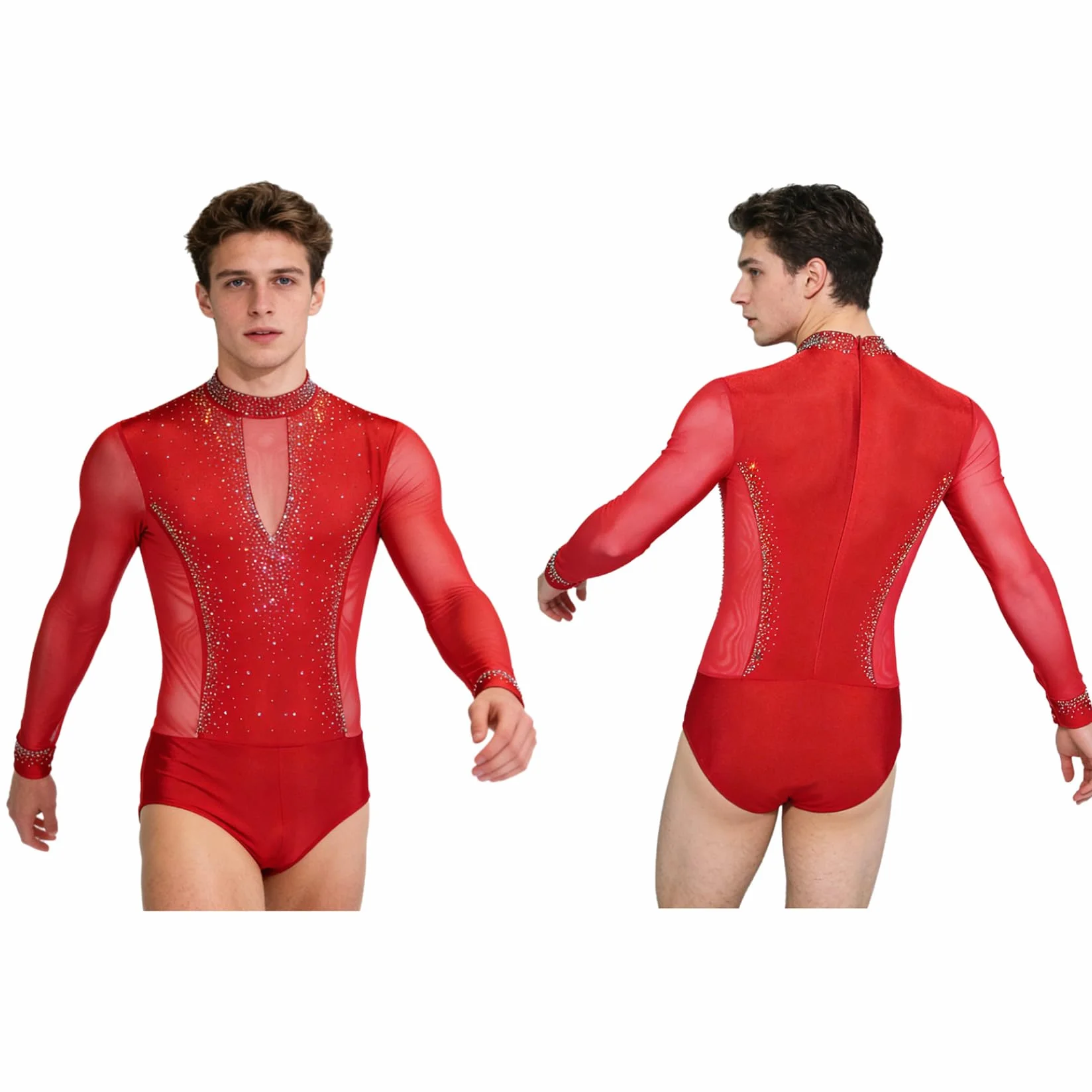 Body de malla para hombre danza latina con brillantes de estrás