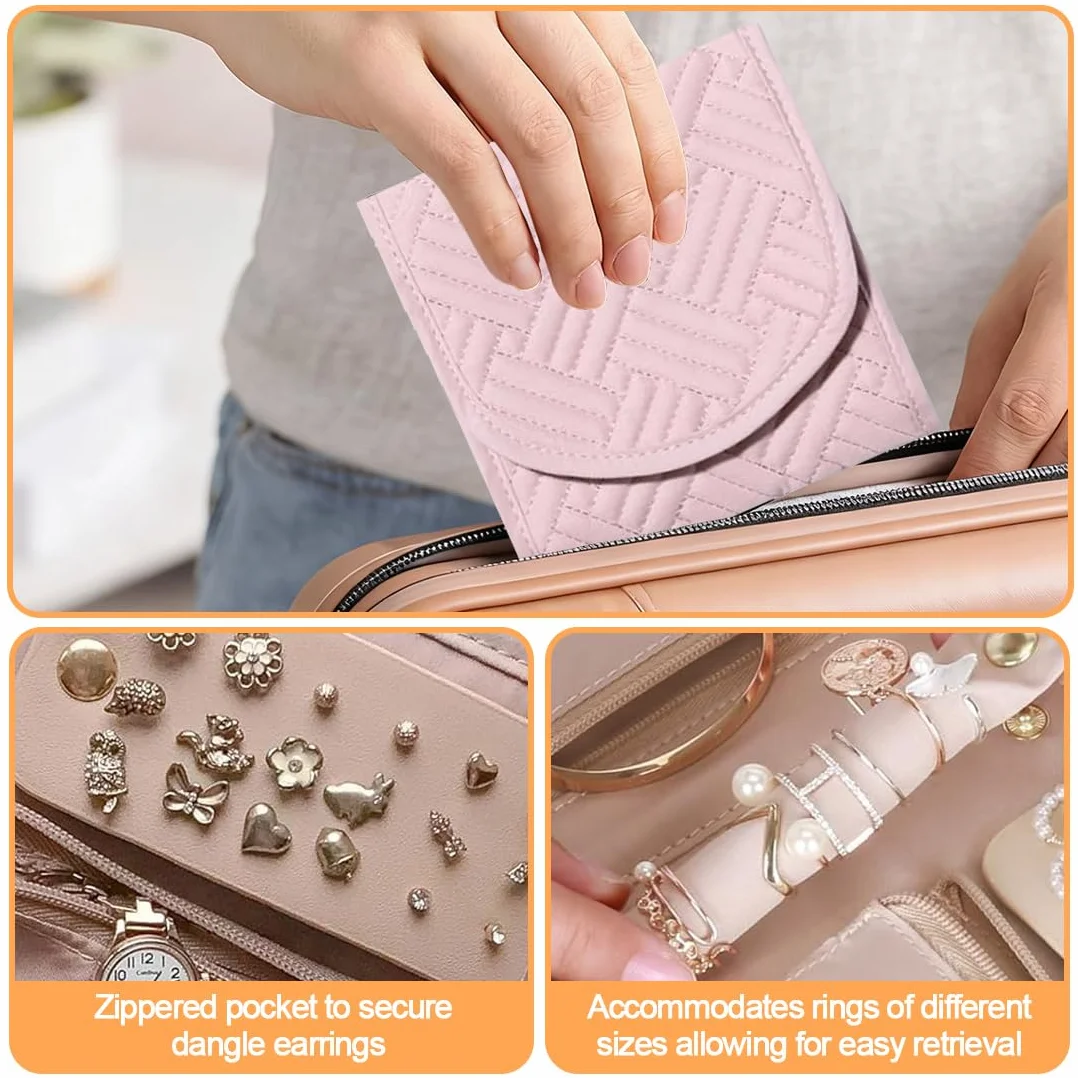 Bolsa Almacenamiento de Joyas, Organizador Plegable y de Viaje, Rollo Portátil, Compacta y Ligera, con Múltiples Compartimentos para Collares, Pendientes, Anillos, Pulsera, Relojes