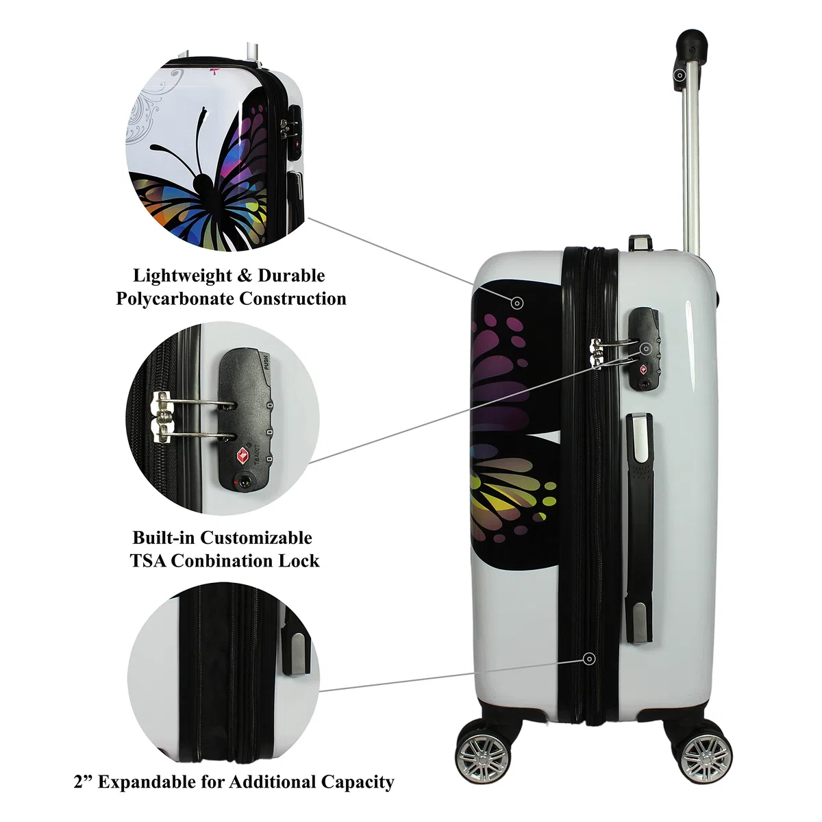 World Traveler VentureX - Maleta de Mano aprobada por aerolíneas, Maleta Ligera de policarbonato Duro con Ruedas giratorias, Mariposa, 2-Piece Carry-On Set, Venturex - Maleta de Mano aprobada por