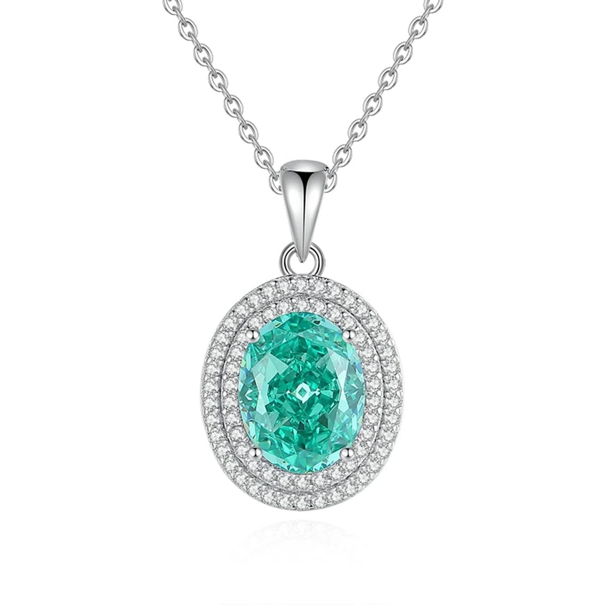 Collar de mujer de oro blanco 585 de 14 quilates, cadena de 45 cm, colgante de oro blanco con colgante de halo con paraiba topacio padparadscha tanzanita 3ct y moissanite collar para bodas