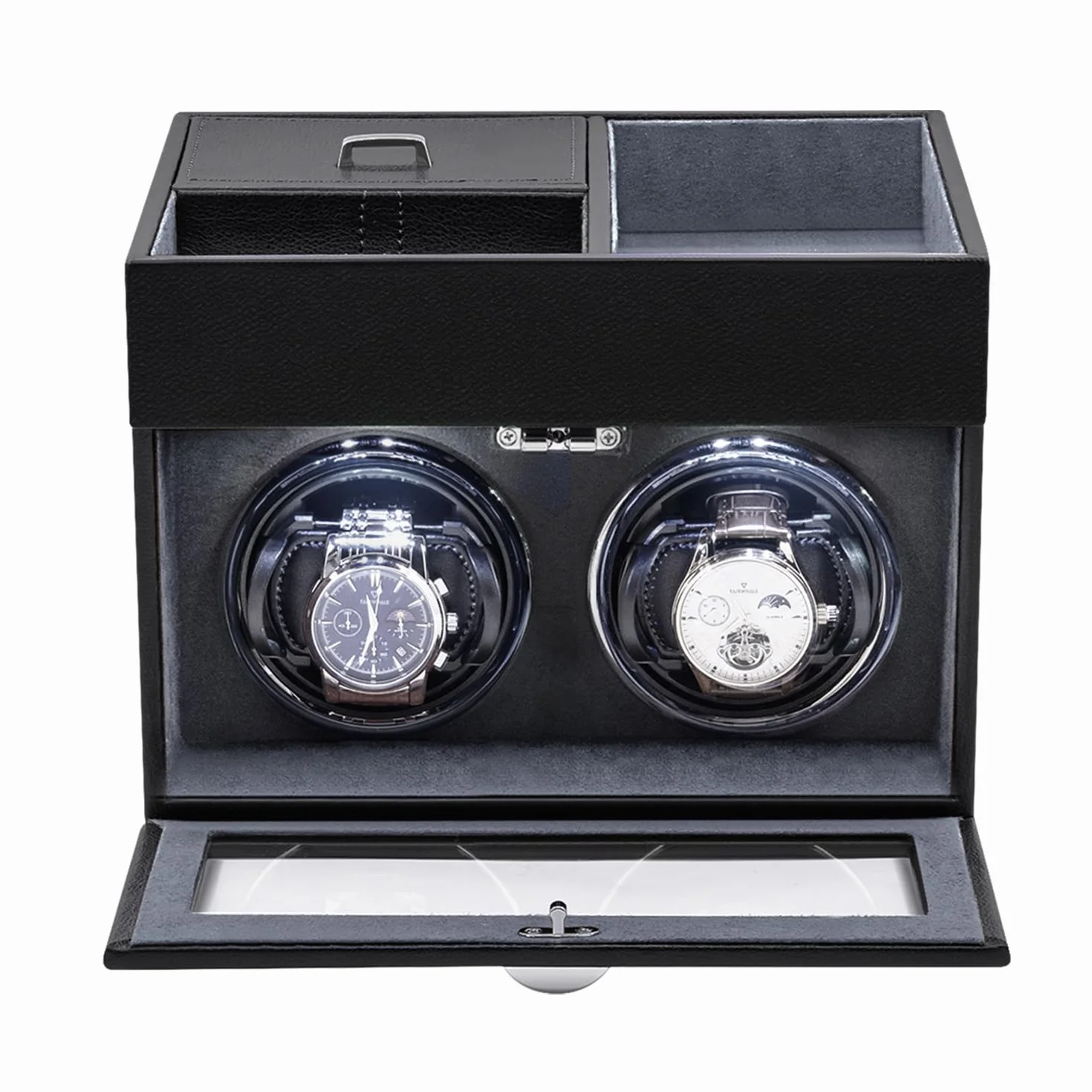 Mcbazel Abridor Automático de Relojes Multifuncional 2 Relojes Pantalla LED Caja Almacenamiento Joyería Motor Silencioso Negro