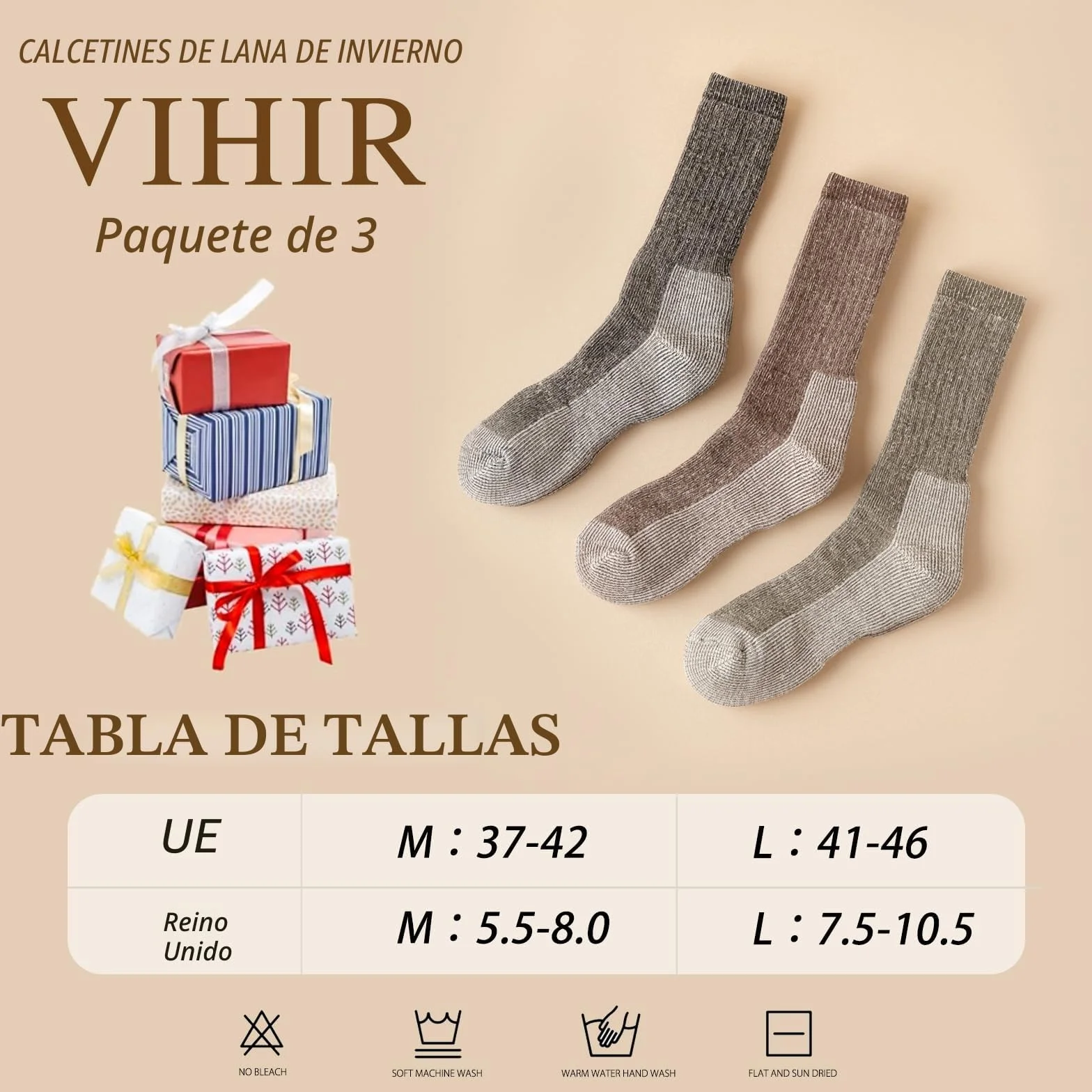 Vihir Calcetines de merino para hombre – Tubo largo Merino Sport Calcetines para esquí, trekking, senderismo, 3 pares…