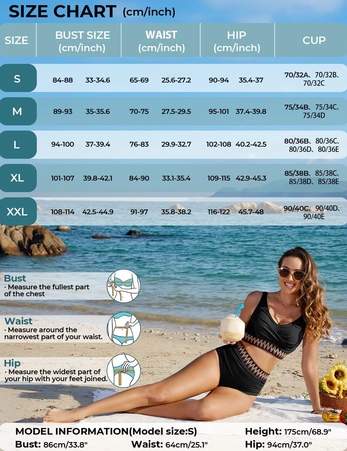 Bikini Set Mujer Cintura Alta Reductor Barriga Push Up con Relleno Traje de Baño Rayas de Colores