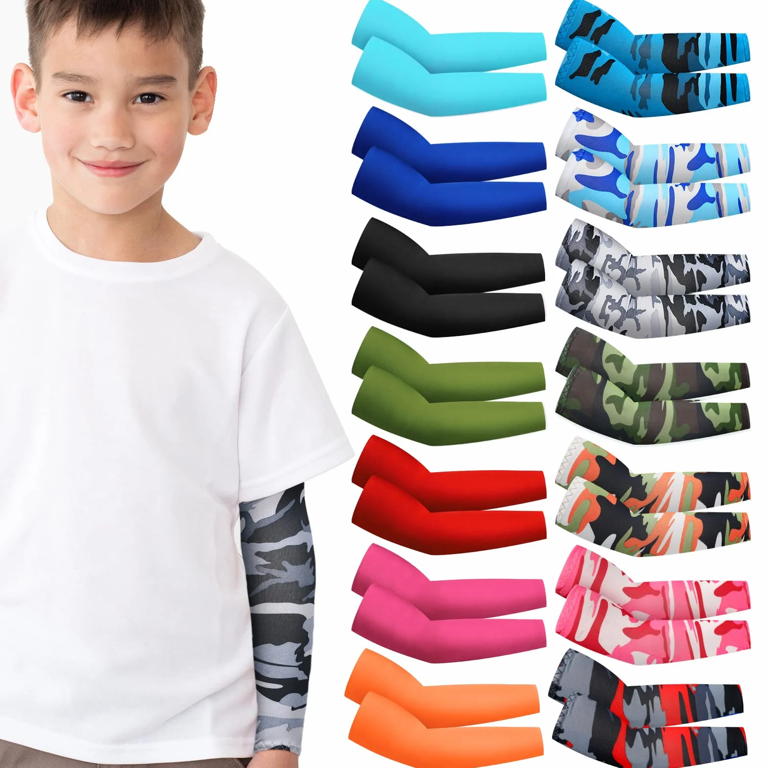 Mepase 14 Pares Mangas de Brazo para Niños Protección Solar UV Cubierta de Compresión Deportes Fútbol