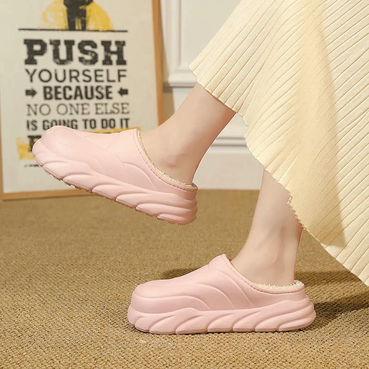 Pantuflas Zapatillas De Invierno Unisex, Sandalias para El Hogar, Zapatos Planos Interior Mujer, Suaves Hombre, Moda Antideslizante Dormitorio-001-beige-42-43