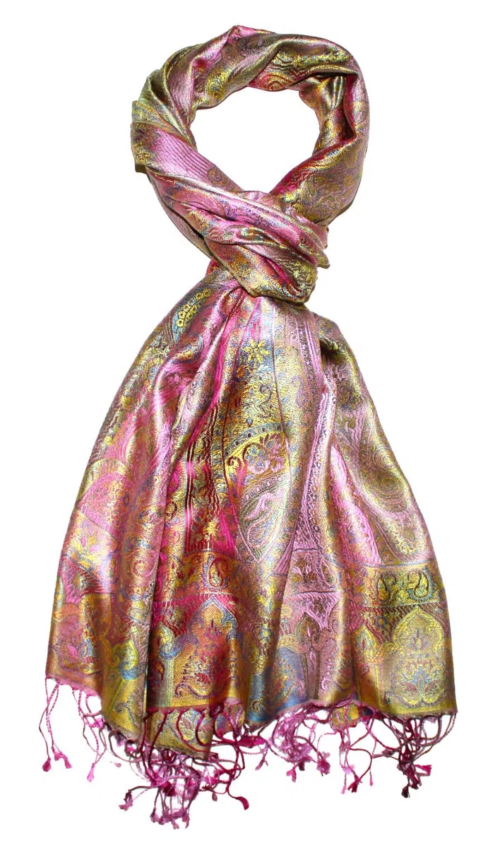 Lorenzo Cana Luxus Pashmina 78655 - Bufanda Cabeza Cuello para Mujer, Tejido de Jacquard, 100% Seda, Estampado de Cachemira, Pañuelo de Seda, Tonos Pastel