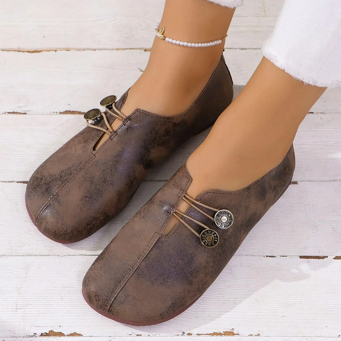 Zapatos ortopédicos suaves y flexibles, mocasines retro de ajuste ancho para mujer, ligeros, cómodos, ortopédicos, de gamuza de ballet, sin cordones, zapatos planos elásticos con botones para mujer