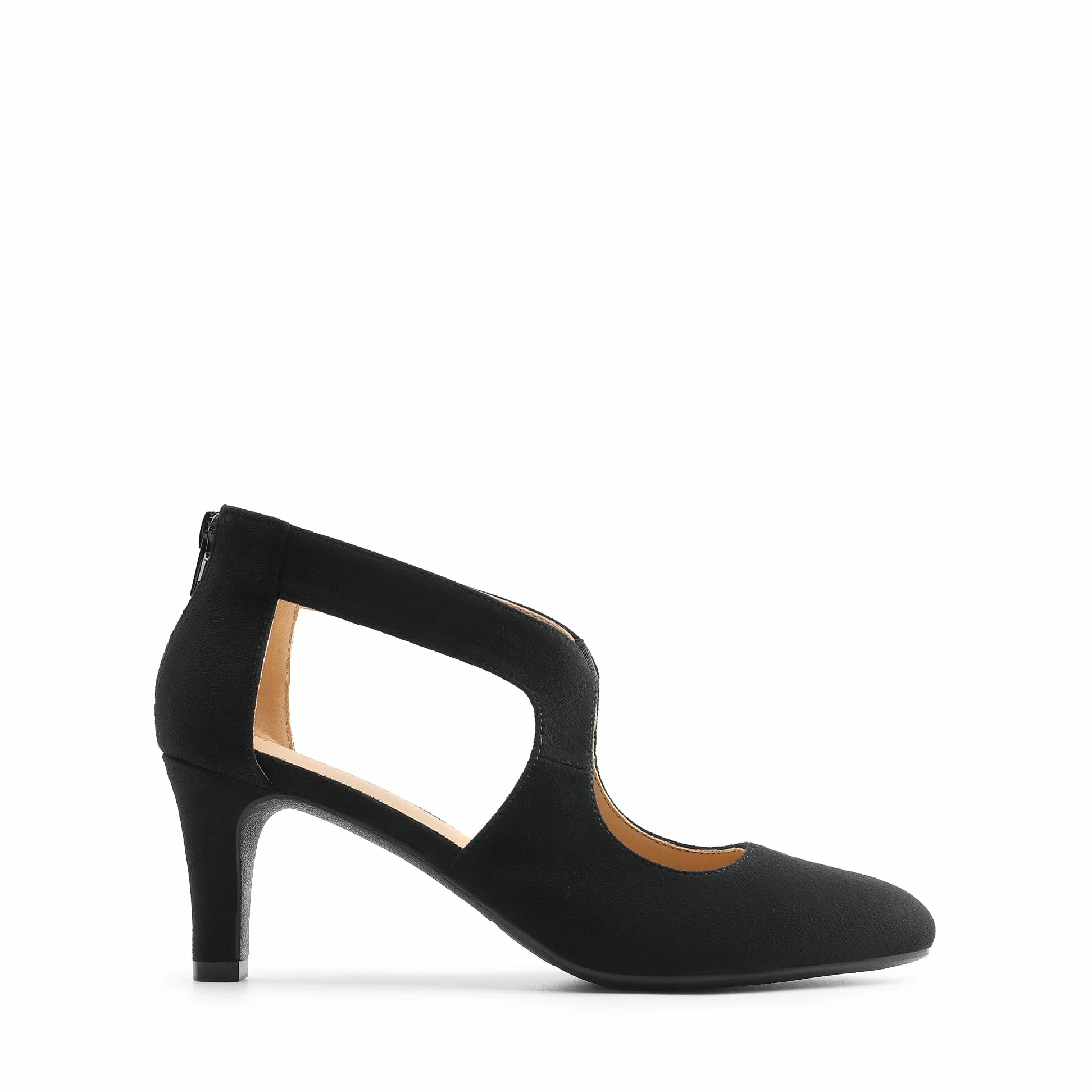 DREAM PAIRS Zapatos de tacón de gatito con punta cerrada para mujer, elegantes zapatos de vestir para fiesta, boda | Elegantes zapatos de vestir de fiesta con elegantes recortes entrecruzados, tacón de 2.76 pulgadas y cremallera trasera para