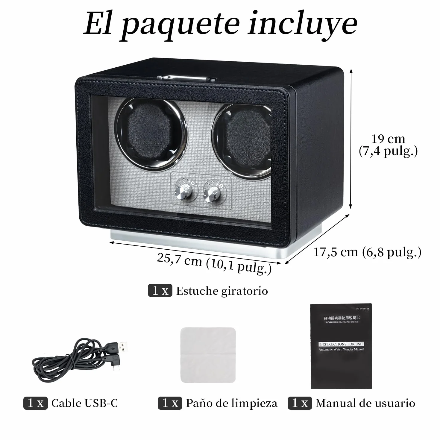 Mcbazel Enrollador de Relojes automáticos, Caja de Doble Reloj con luz LED, Motor silencioso, Negro
