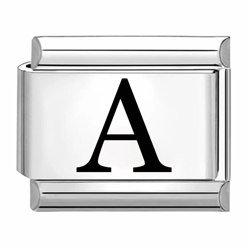 Abalorio Quiges de acero inoxidable 9 mm para pulseras estilo italiano con letra A grabada con láser
