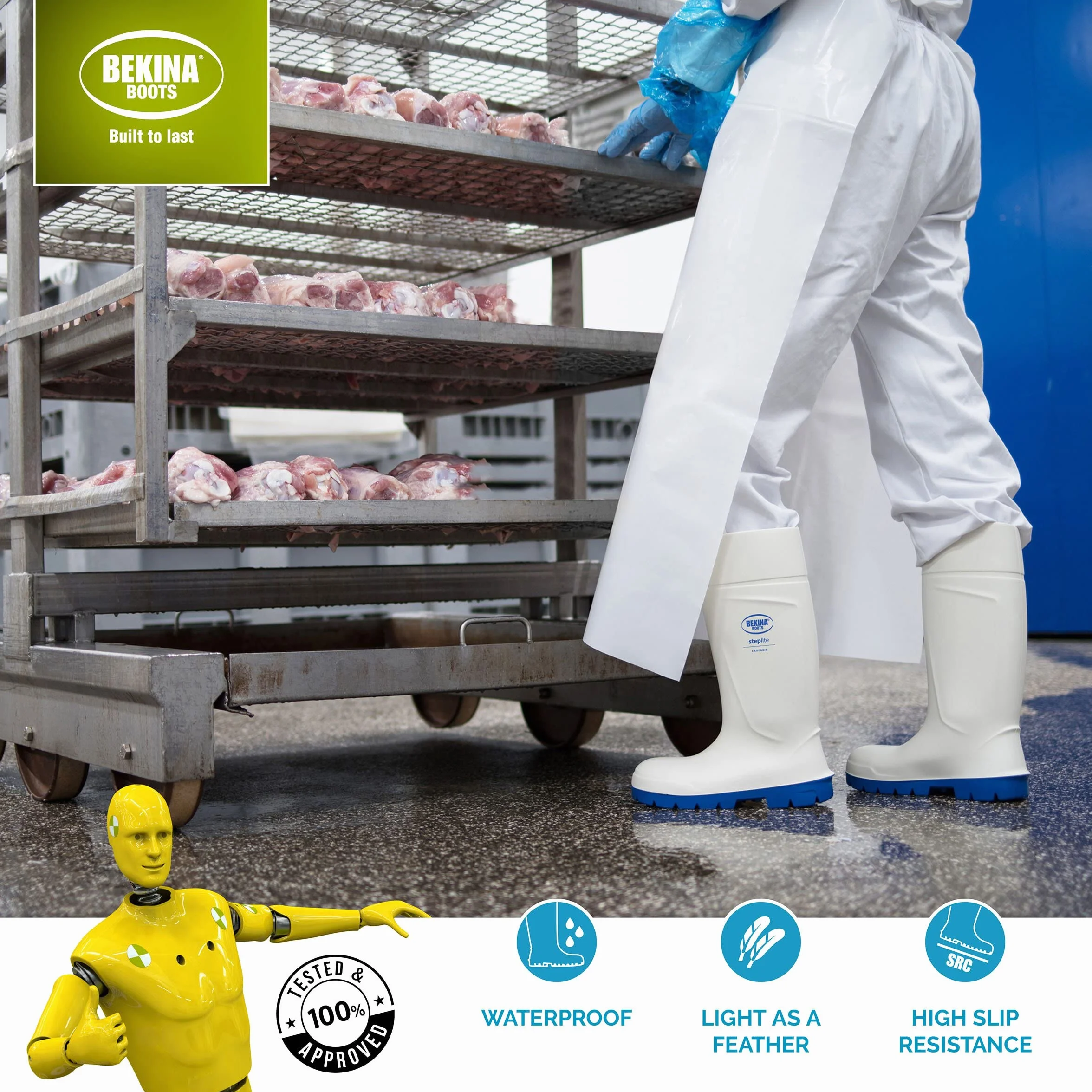 Botas de Seguridad con Puntera de Acero para la Industria alimentaria, fáciles de Limpiar y desinfectar, Incl. Suela incrustada para pies Secos, Gran Comodidad de Uso, Blanco, EU 36