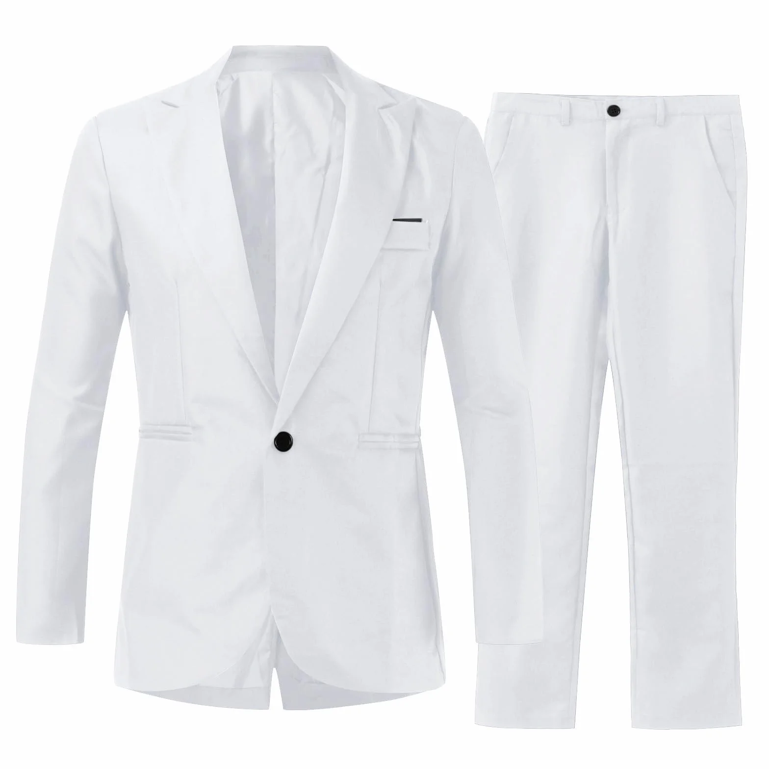 Generisch Traje de fiesta para hombre, color liso, de un solo pecho, ajustado, traje de fiesta, camisa, pantalones, chaleco de corbata con reloj de bolsillo