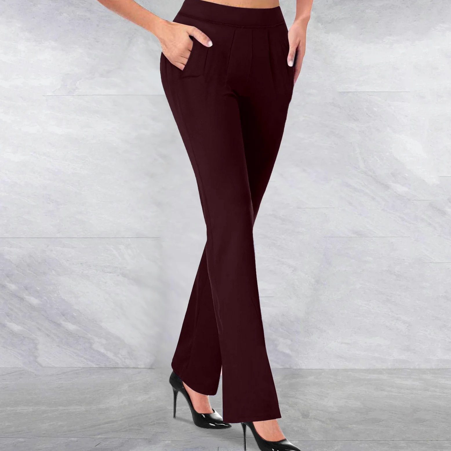 HAOLEI Pantalones Mujer Vestir,Pantalones Acampanados de Cintura Alta para Mujer Slim Fit Pantalones Acampanados Cómodos de Pierna Rectos Pantalón Largo Trabajo con Bolsillos Pantalones Casuales