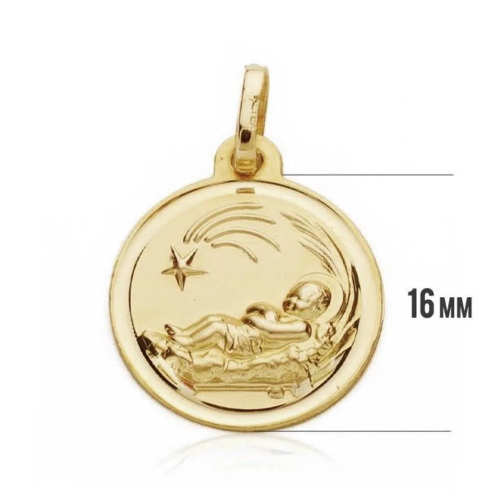 Medalla oro 18k Niño del Pesebre 16mm. filo liso
