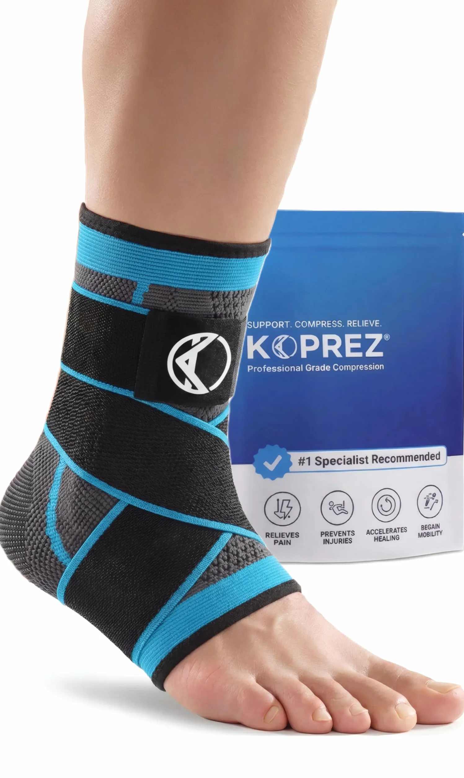 Koprez Manga unisex de compresión de tobillo, grande, azul, individual