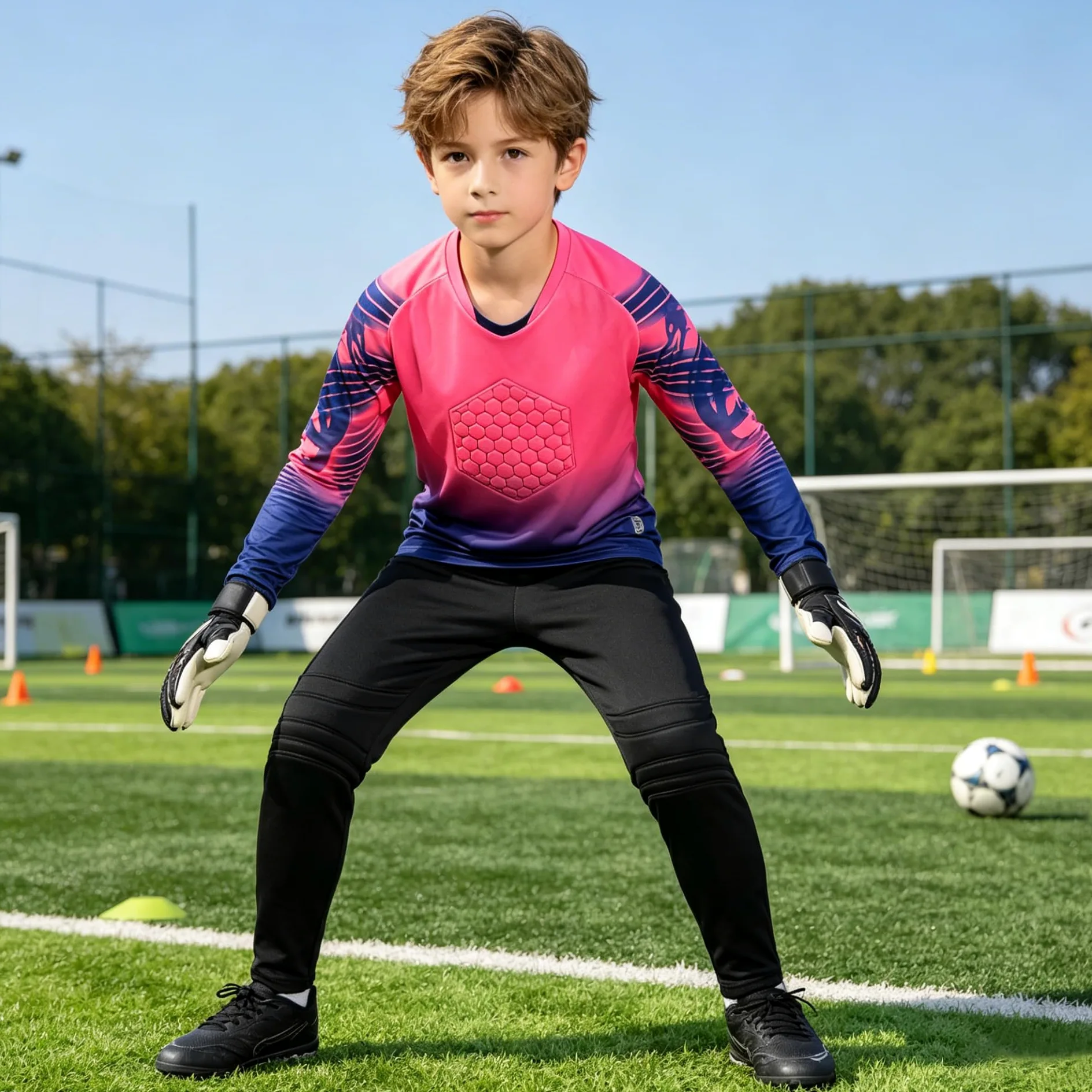 Conjunto de portero de balonmano y fútbol, camiseta de portero transpirable con almohadilla protectora para adultos y niños, pantalones de portero acolchados