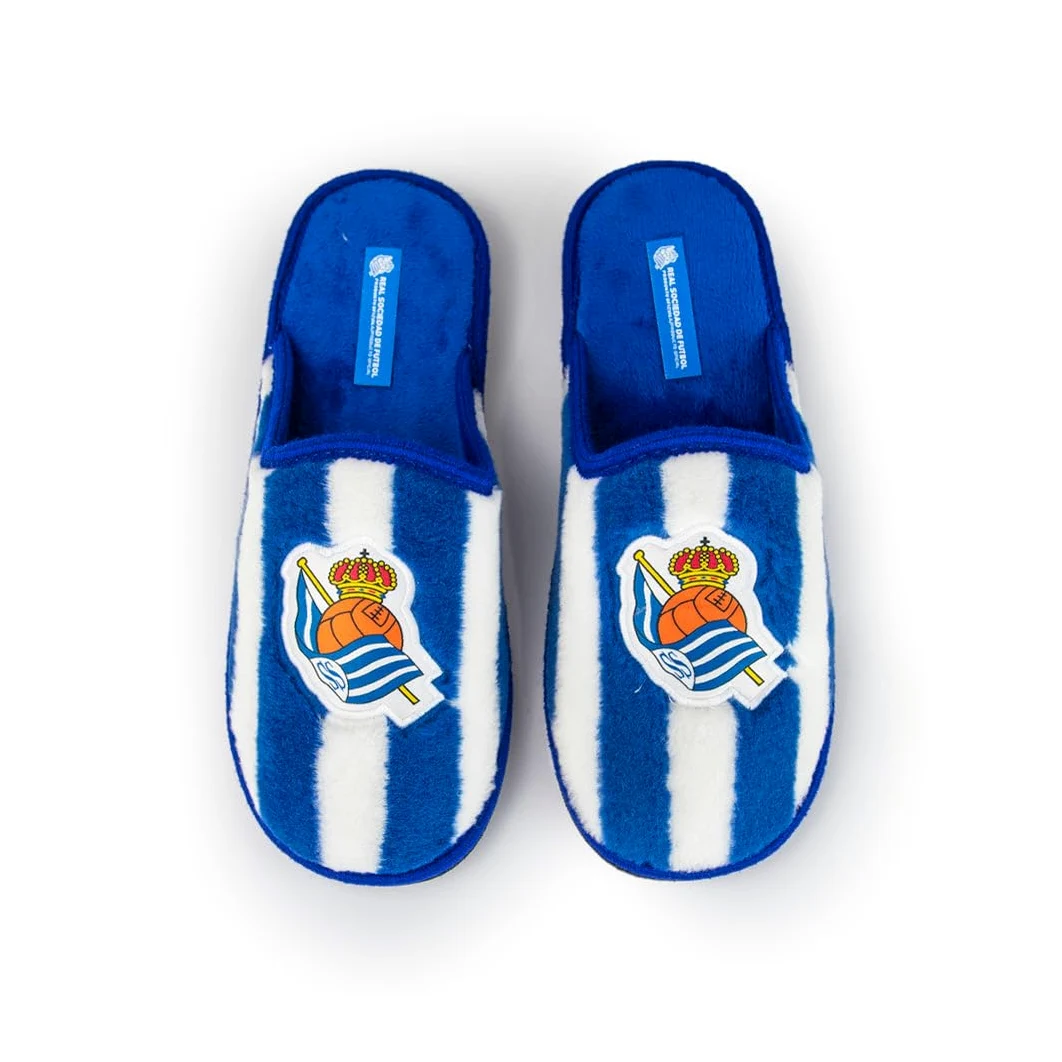 MARPEN SLIPPERS, Zapatillas de Casa Ligeras de Invierno Oficiales de la Real Sociedad de Fútbol para Hombre o Mujer, Abiertas Blanquiazules, Talla 44