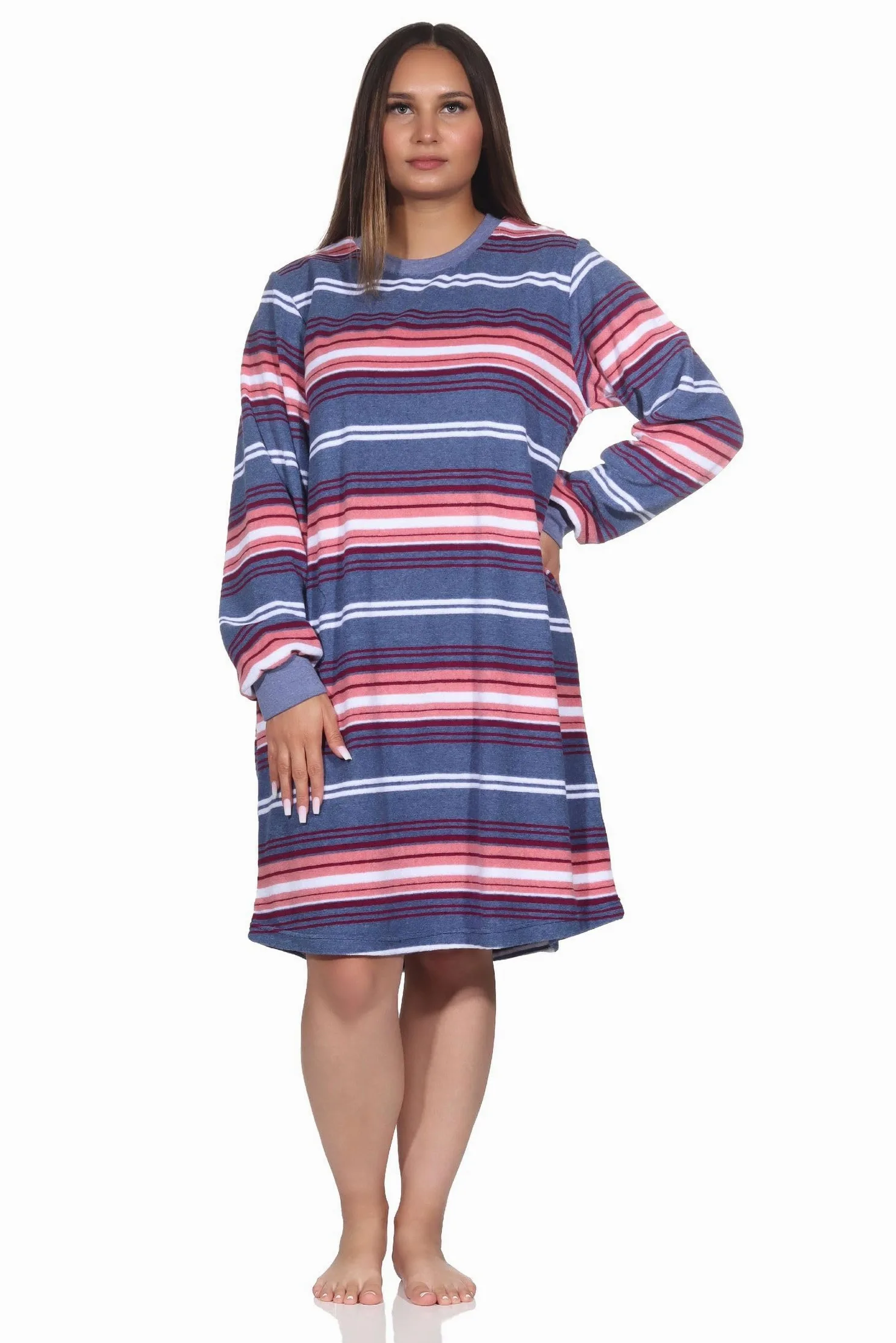 NORMANN Camisón de rizo para mujer en elegante aspecto de rayas, también en talla grande