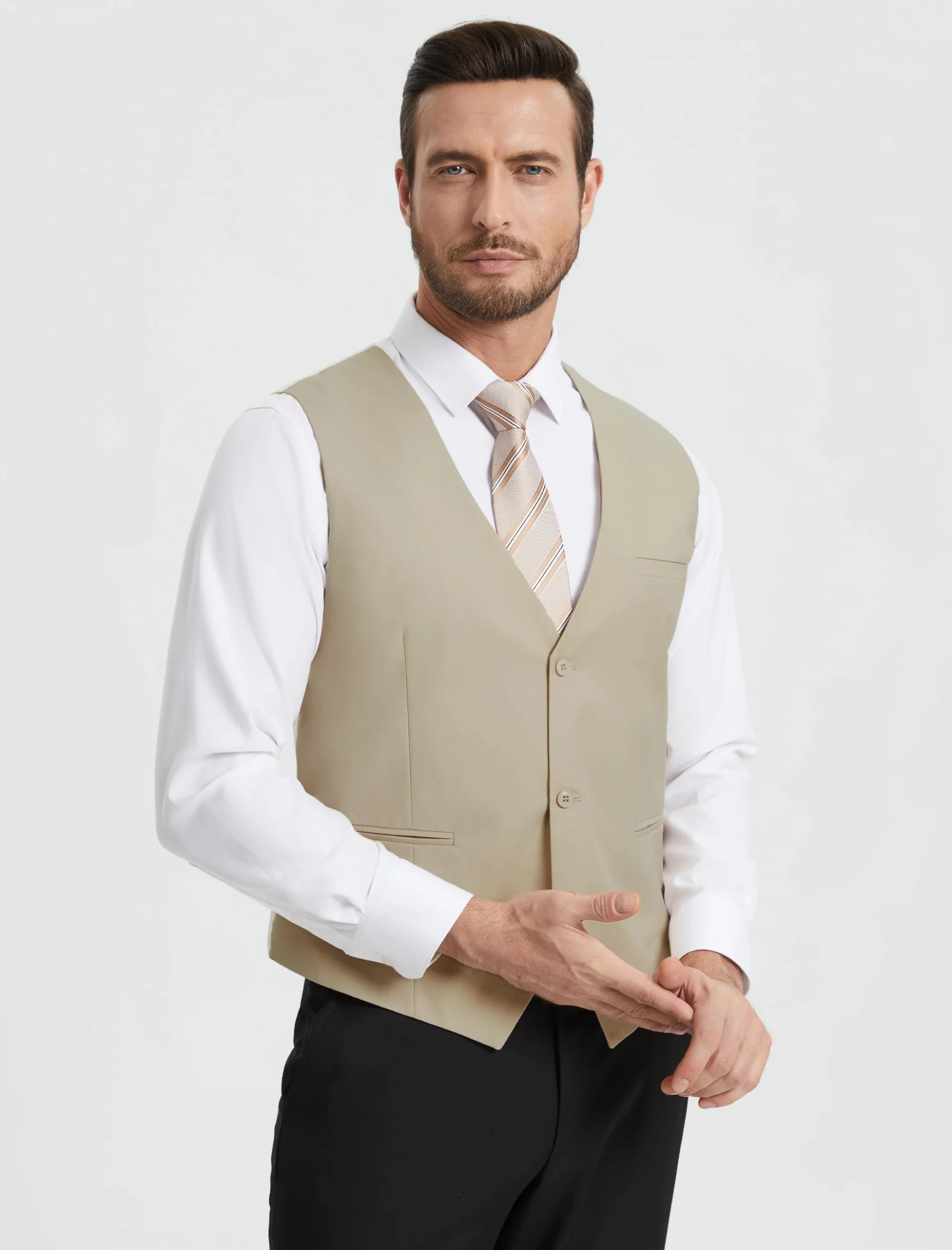 HISDERN Chaleco Traje Hombre Elegante Formal Clásico Color Liso Ajustable 3 Botones Bolsillo Boda Ceremonias S-4XL