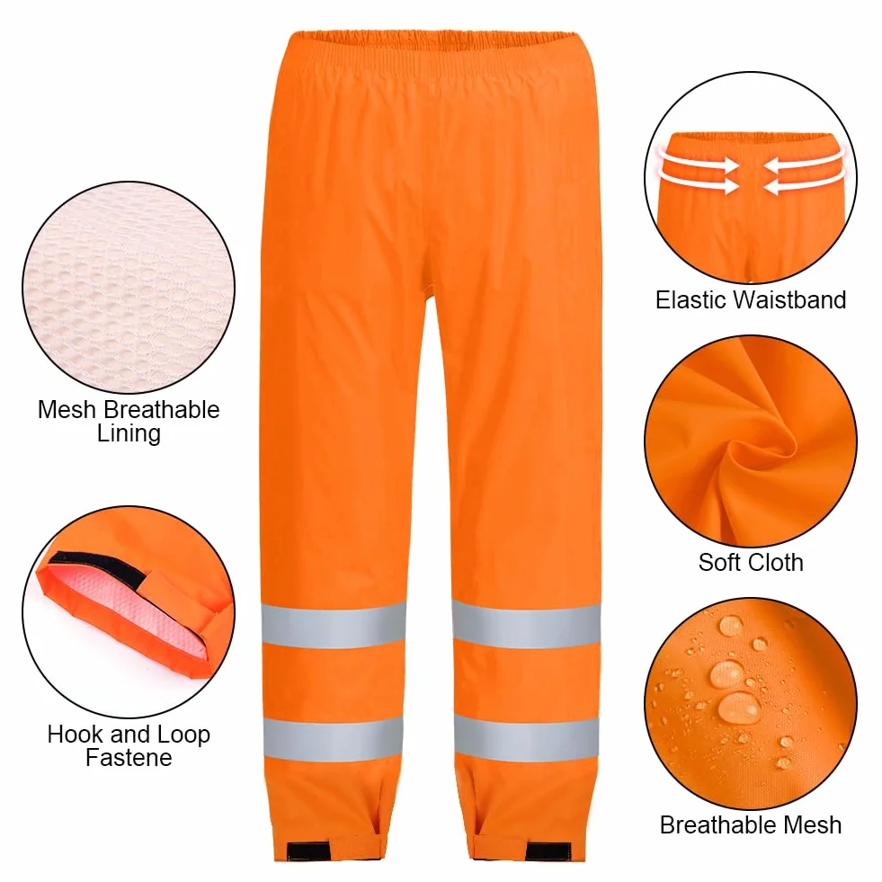 AUYAO Pantalón de Alta Visibilidad, Pantalón de Lluvia Hi-Vis de Doble Capa, Pantalones de Lluvia Reflectantes e Impermeables, Pantalones de Trabajo Hombre y Mujer para Exterior