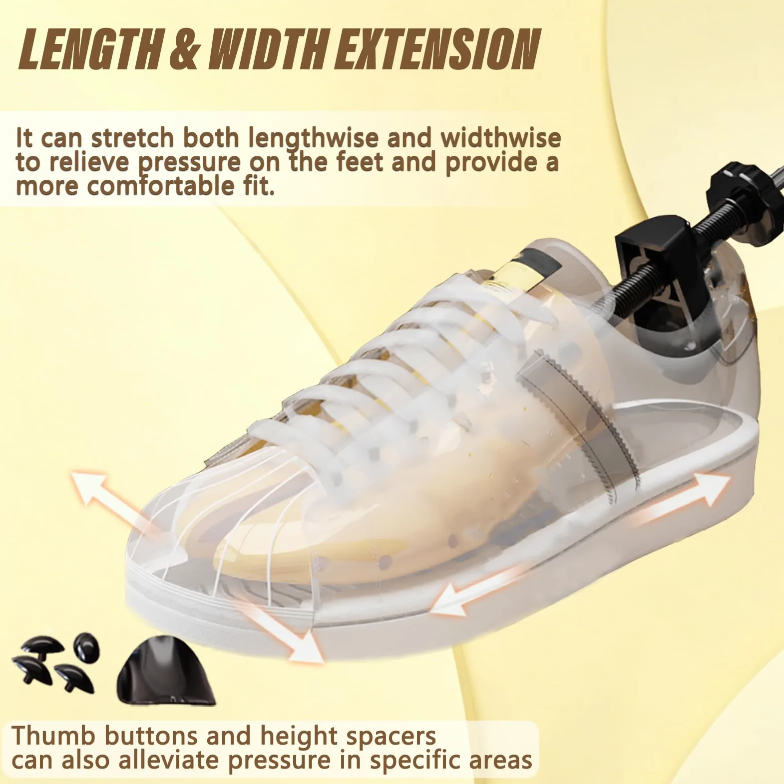 Estirador de zapatos de pies anchos, árboles de zapatos para hombres y mujeres, expansor de zapatos ajustable de 4 vías (para tallas de hombre 6.5-10 de EE. UU.), Amarillo, Man M (suitable