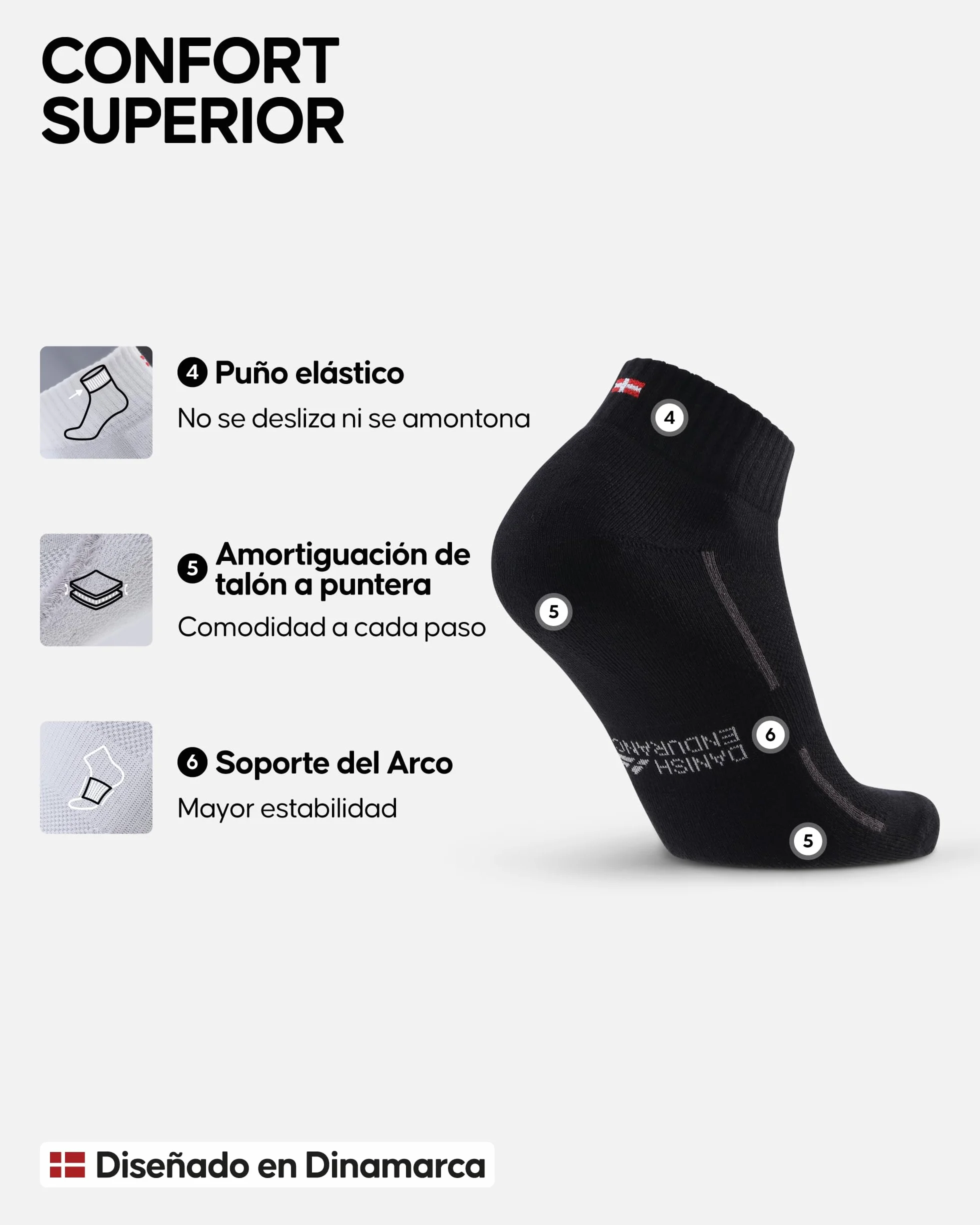 DANISH ENDURANCE Calcetines Deporte Hombre y Mujer Tobilleros - Algodon, Alcochados, 3 y 6 Pack - Deportes, Calcetines Hombre y Mujer, Unisex