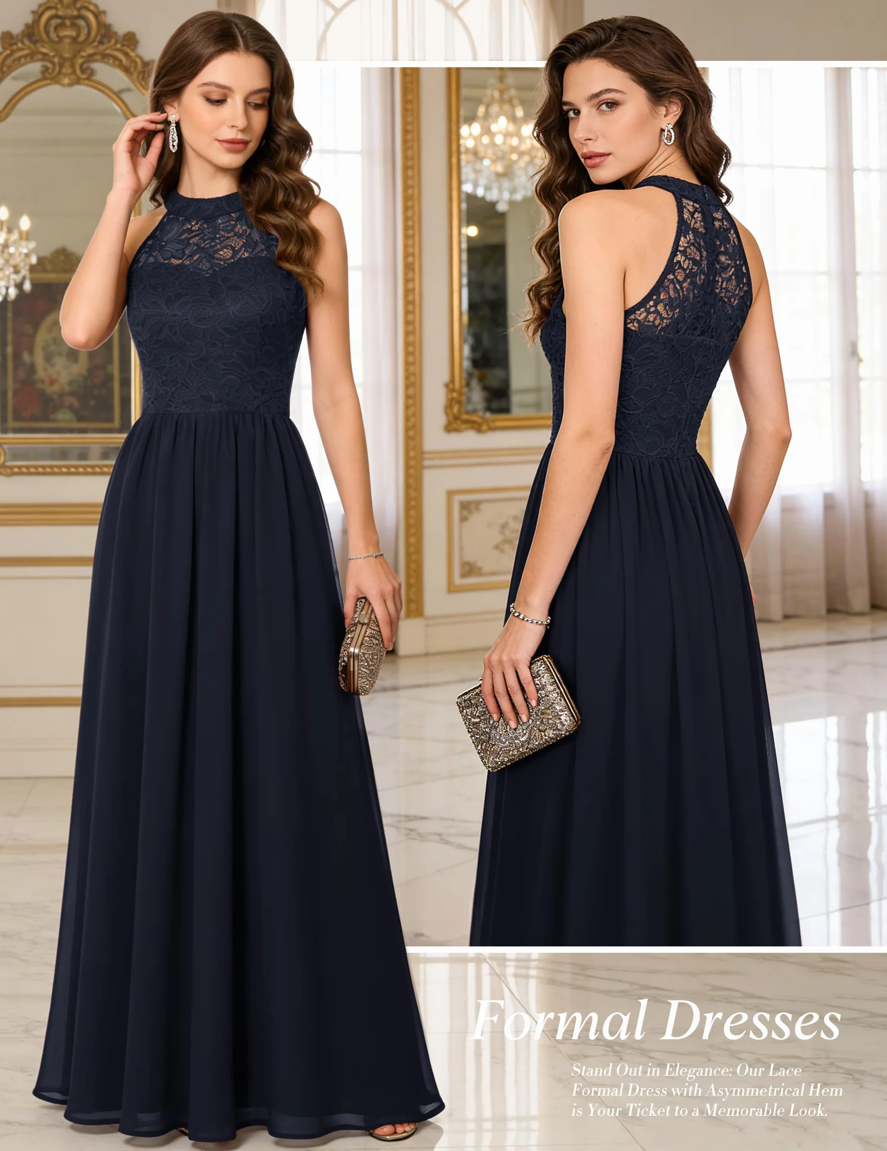 Wedtrend Vestido Largo de Dama de Honor Vestido Boda Fiesta Encaje y Gasa Elegante
