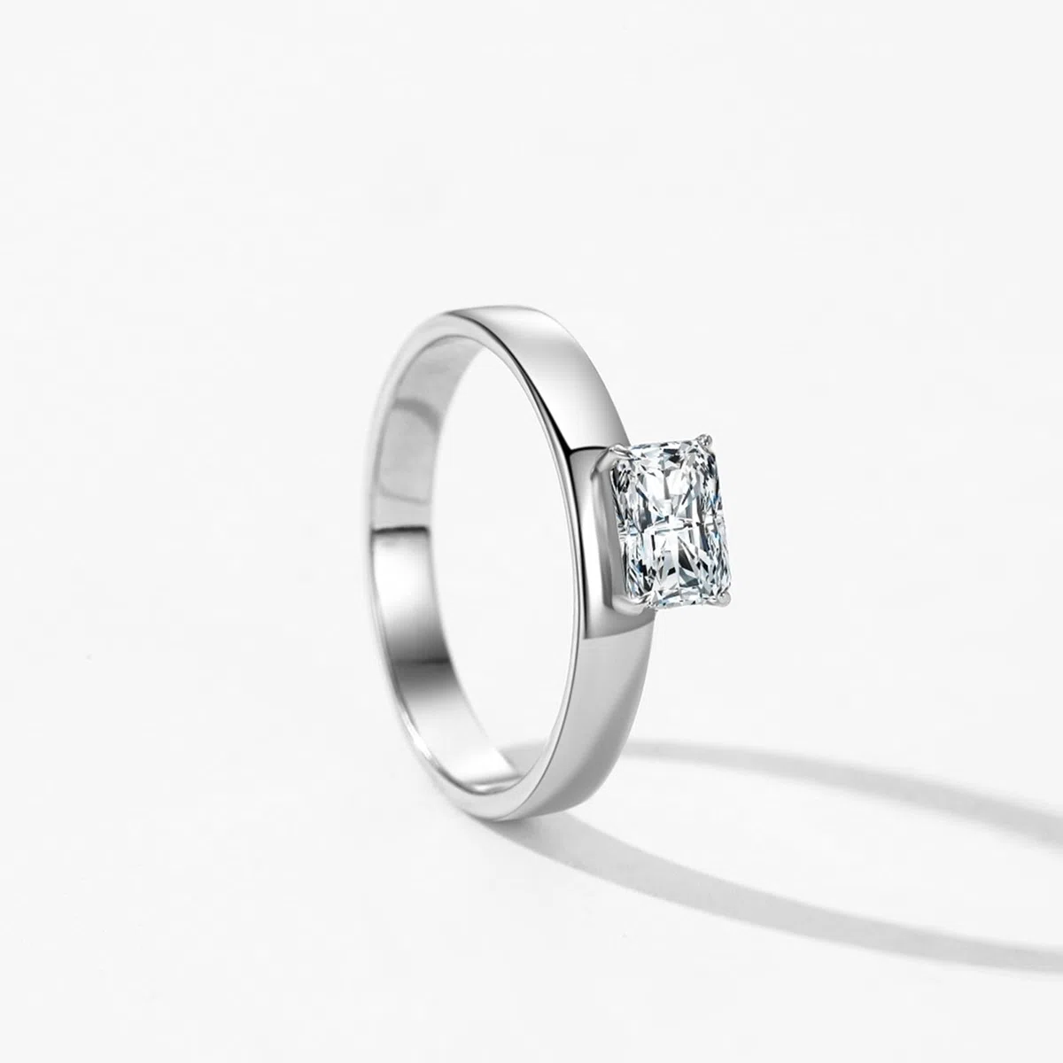 Anillo de mujer de oro blanco auténtico, anillo de boda solitario con diamante de 0,8 quilates cultivado en laboratorio