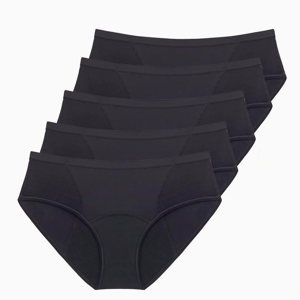 Paquete de 5 Bragas Menstruales Ropa Interior de Malla Sexy para Mujer Bragas Menstruales a Prueba de Fugas Bragas Posparto Calzoncillos Estilo Hipster Negro L