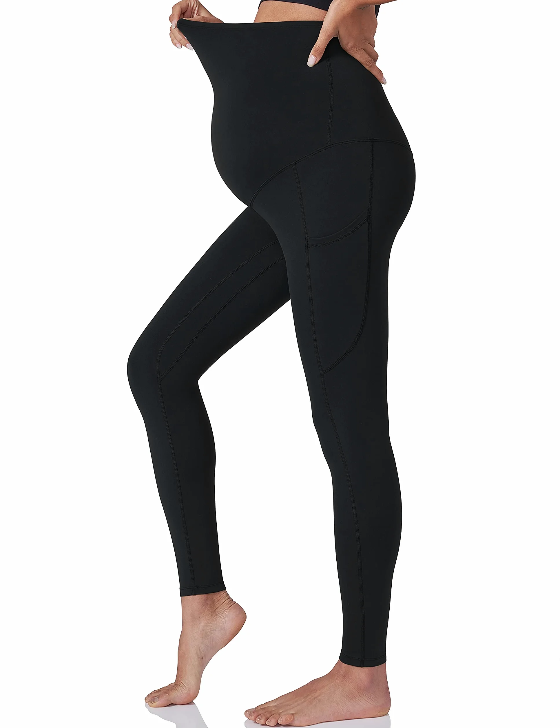 POSHDIVAH - Leggings deportivos de maternidad para mujer con banda sobre el vientre, pantalones de yoga para embarazo con bolsillos, tejido suave para actividad y uso diario