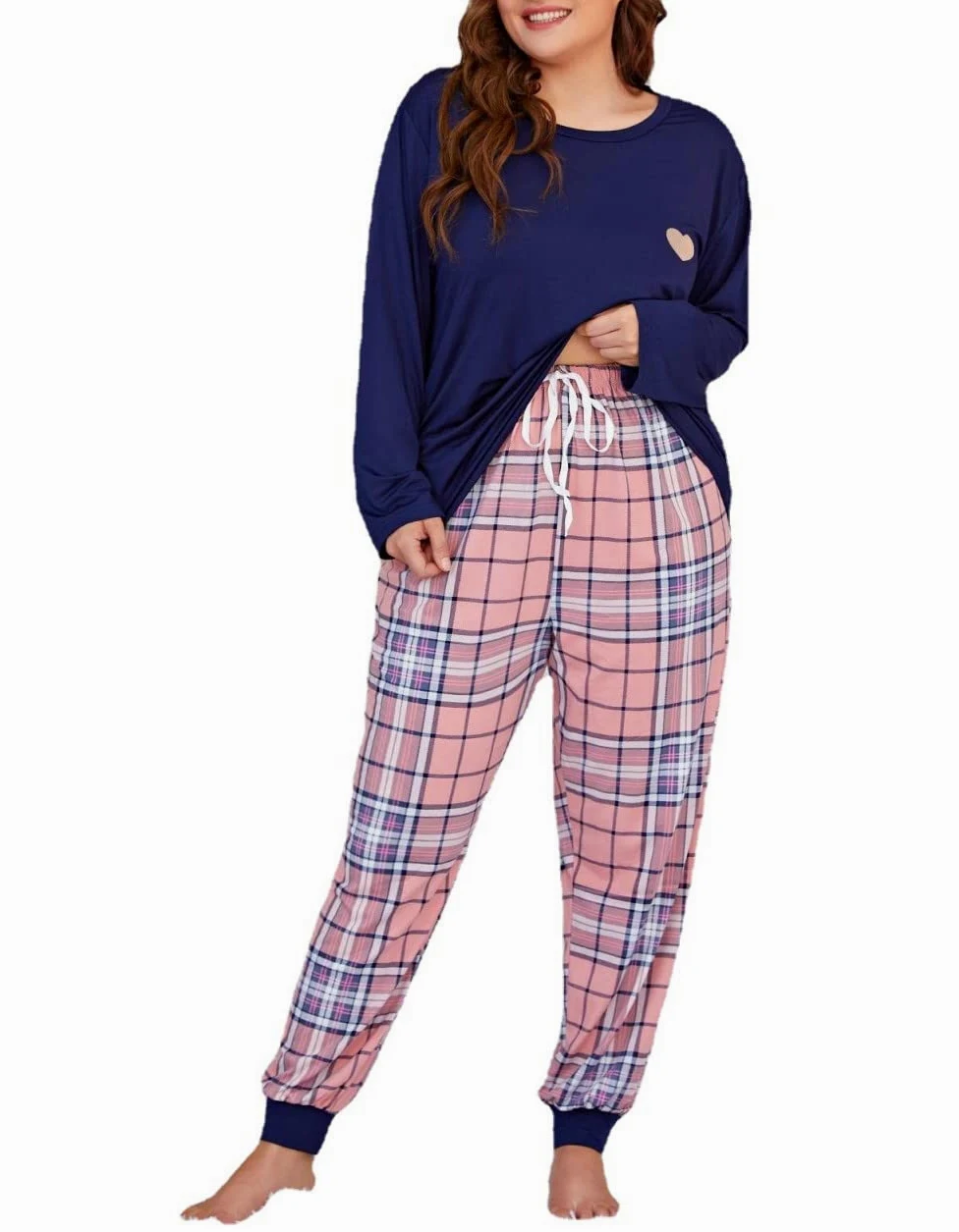 Pijamas Para Mujer Tallas Grandes Top Negro Rosa Pantalones A Cuadros Conjunto De Ropa De Dormir Mujer Pijama De Dos Piezas Suave Clásico Casual Loungewear Regalo Para Esposa Novia Mamá Día De La