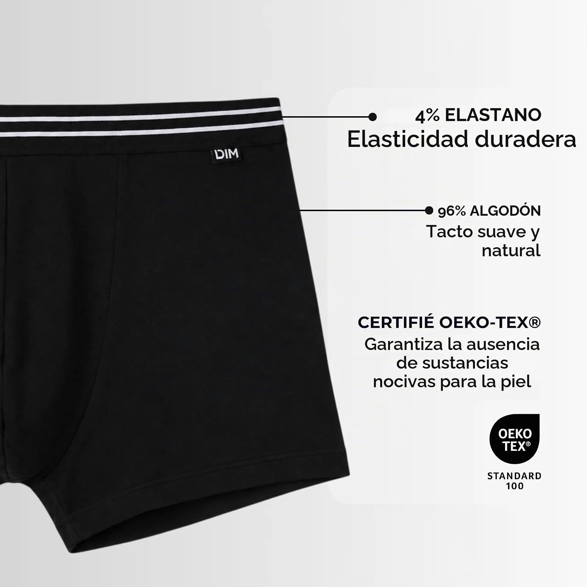 Dim Boxer Pack Ecodim Coton Stretch Confortable Negro Hombre x8
