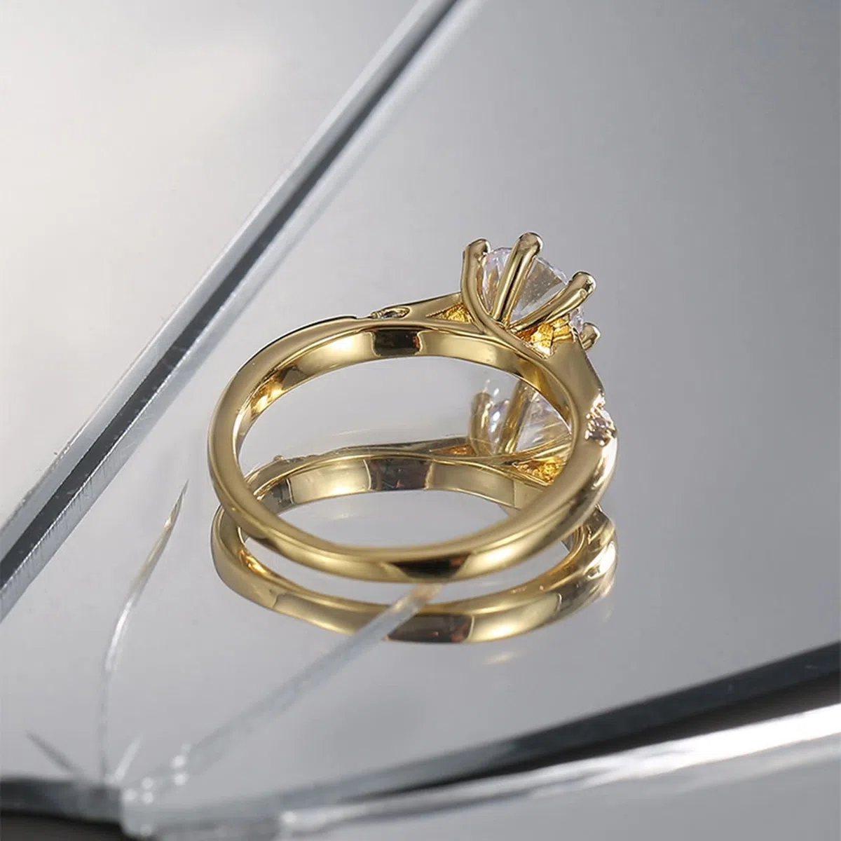Beydodo Anillos de Compromiso Mujer Oro Amarillo 9 14 18Kilates con Simple Redondo con Moissanita, Anillos Oro Compromiso Mujer