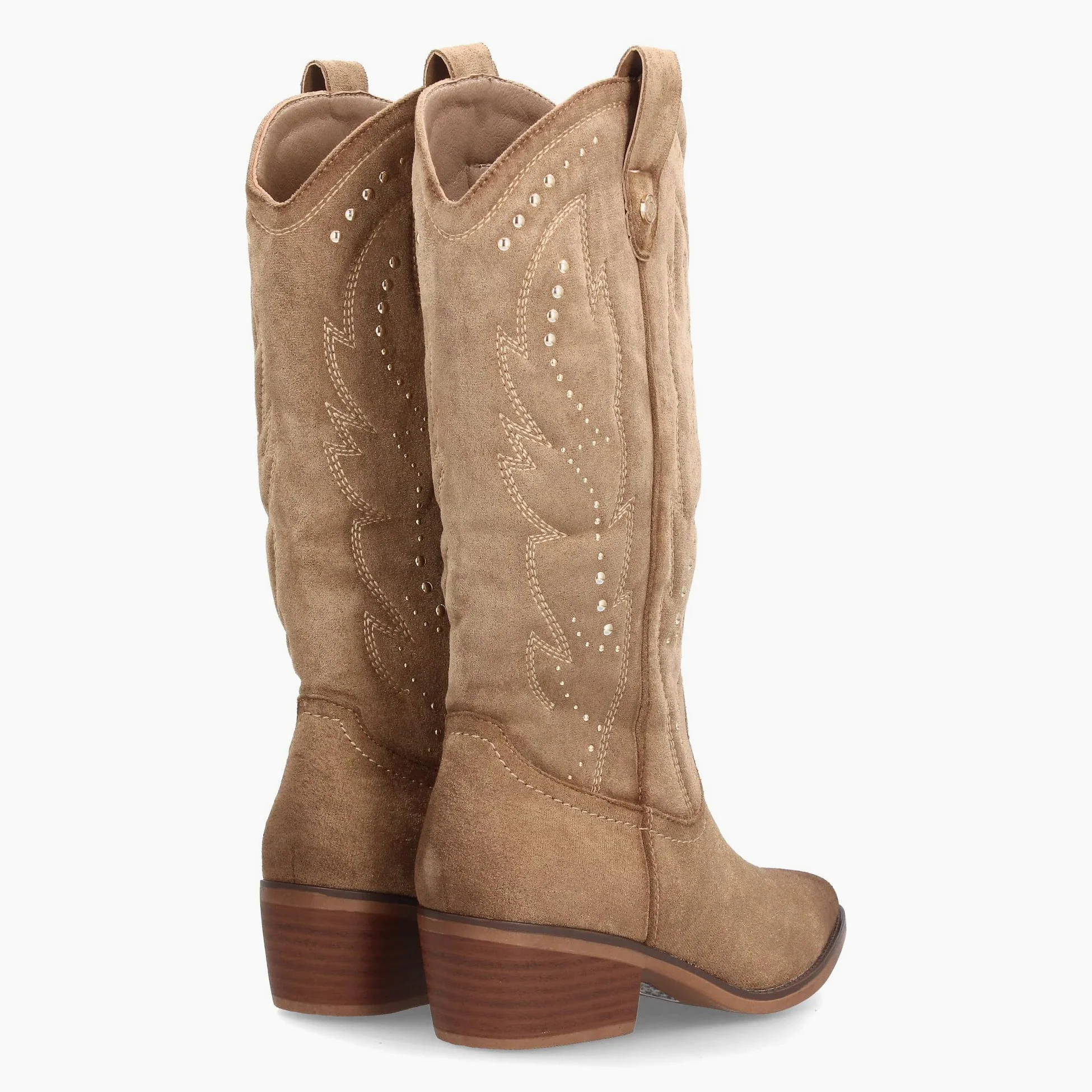 Botas Cowboy de Mujer Estilo Western con Diseno Elegante. Cana Alta con Bordados Decorativos y Tachuelas metalicas. Tacon Ancho de Altura Media, Punta Fina. Ideal Otono Invierno.