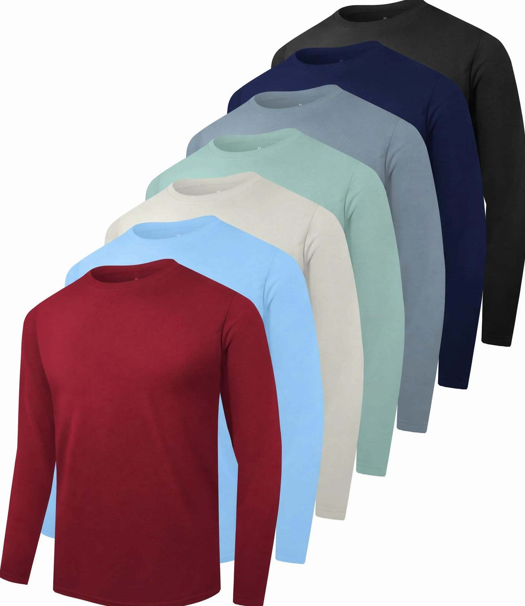 Kinglaman Paquete de 6/7 camisas ligeras de manga larga para hombre, ajuste seco, para entrenamiento, gimnasio, protección solar UPF SPF UV, secado rápido