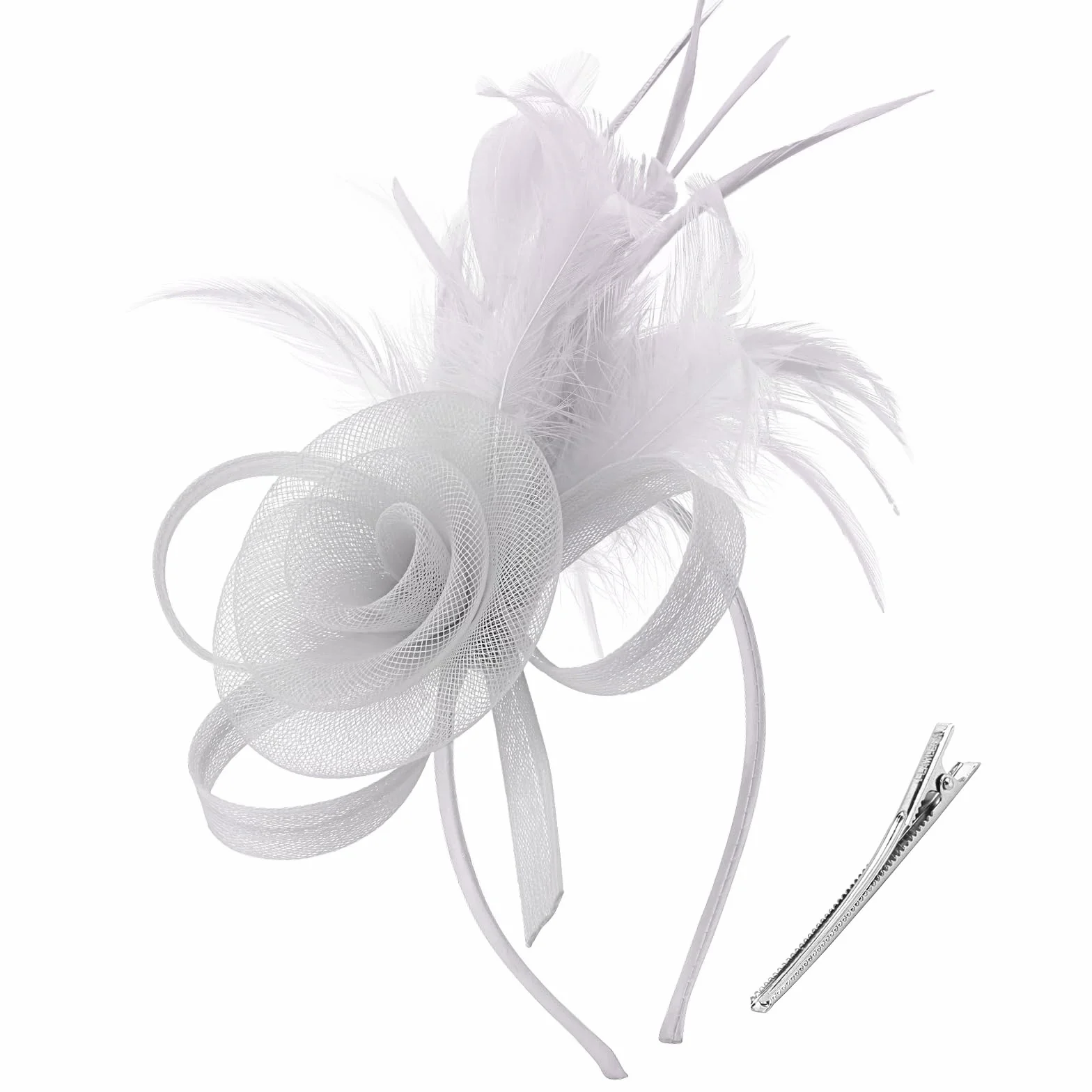 DRESHOW Fascinator Sombrero Flor de Plumas Clip de Pelo Elegante Sombrero de Malla Ideal para Fiestas, Cócteles, Bodas para Mujer