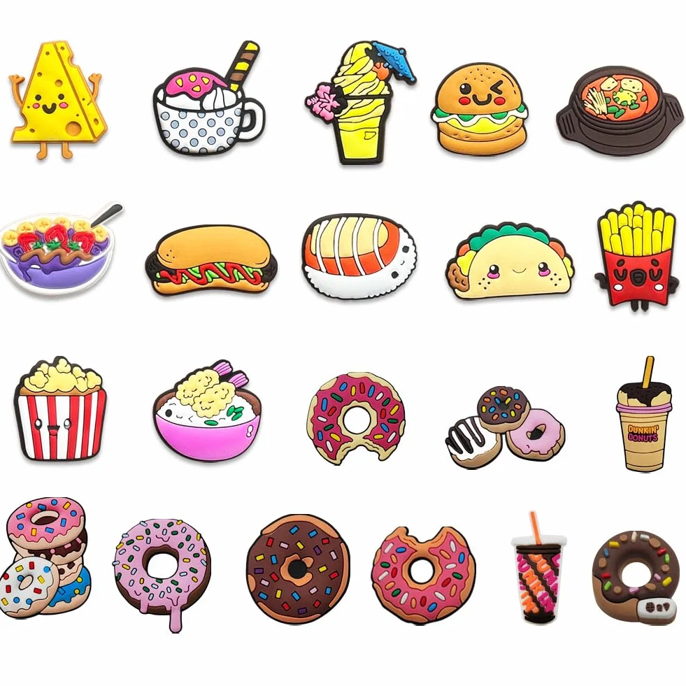 Comida Encantos del Zapato 21PCS Cute Cartoon Zapato Decoración Croc Charms para Niñas Mujeres Niños Adultos, Regalo para Fiesta de Cumpleaños