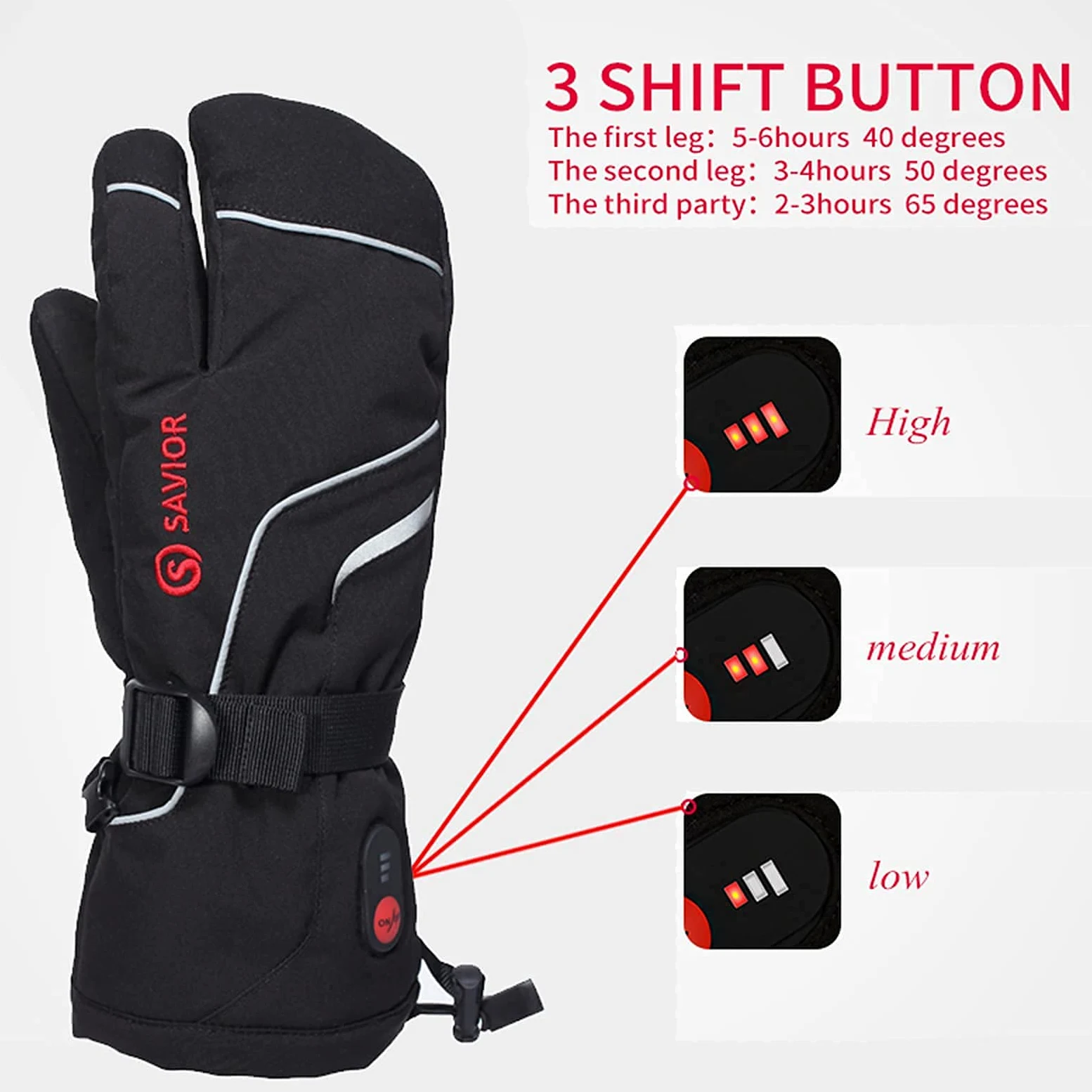 Calentador de Invierno Guantes de 3 Dedos 3 Niveles de Calentamiento Pantalla táctil Calentador a batería Guantes térmicos para Montar en Bicicleta de Carreras Esquí