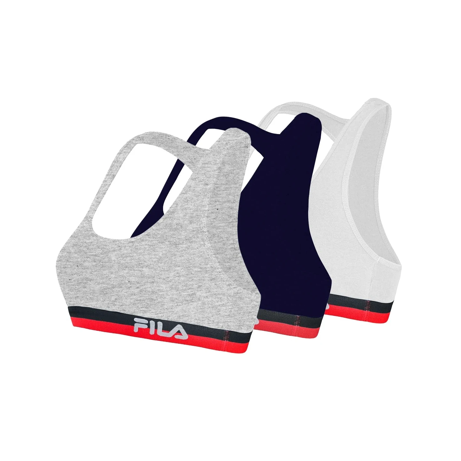 FILA Sujetador Deportivo Mujer algodón, Ropa Deportiva, Gym y Yoga (lote de 3)
