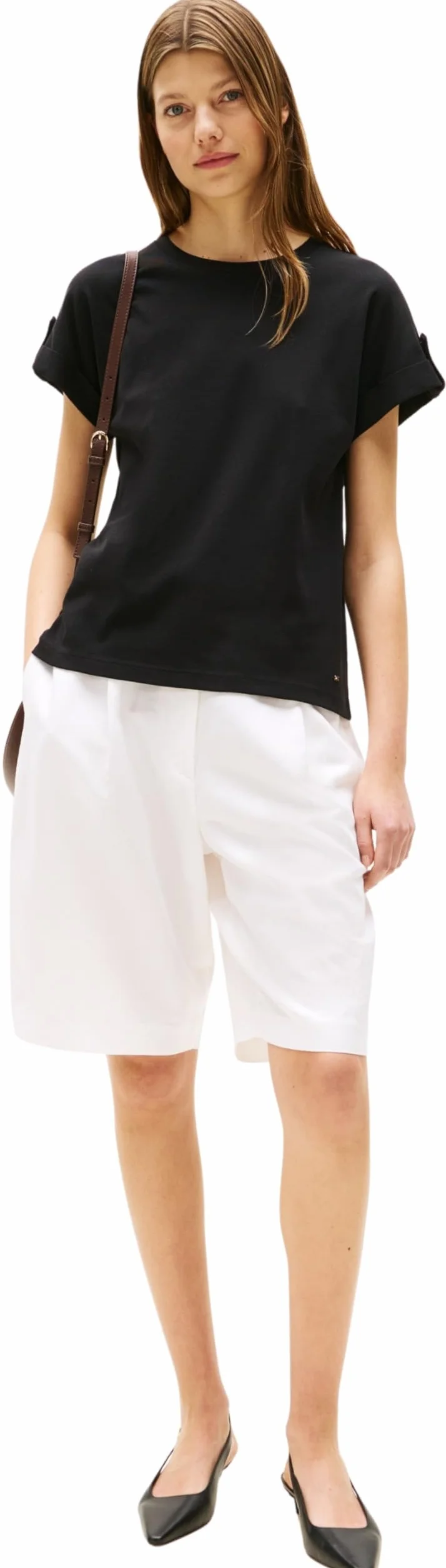 Tommy Hilfiger Camiseta de Manga Corta Mujer Gold Button con Cuello Redondo