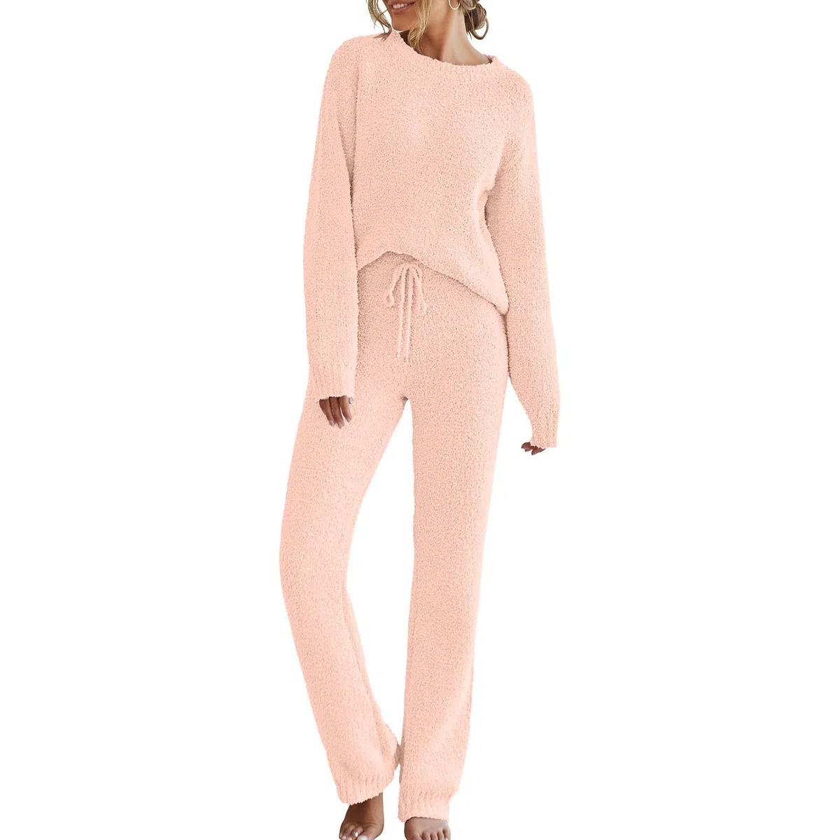 Pijama de invierno para mujer, de forro polar, cálido y acogedor, pijama mullido, conjuntos térmicos, ropa de dormir cálida, manga larga, pantalones de pijama de peluche, traje de ocio suave