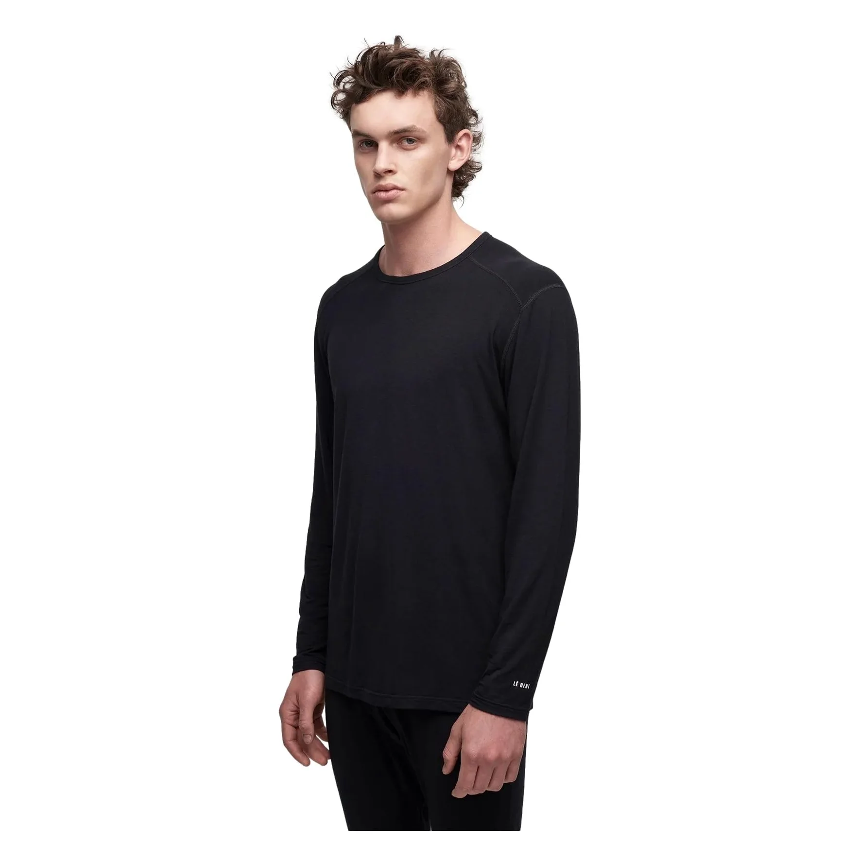 Le Bent Camiseta de manga larga para hombre Le Base Layer 200 | Camisa ligera de lana merino para correr, senderismo, cuello redondo, M - Core Black