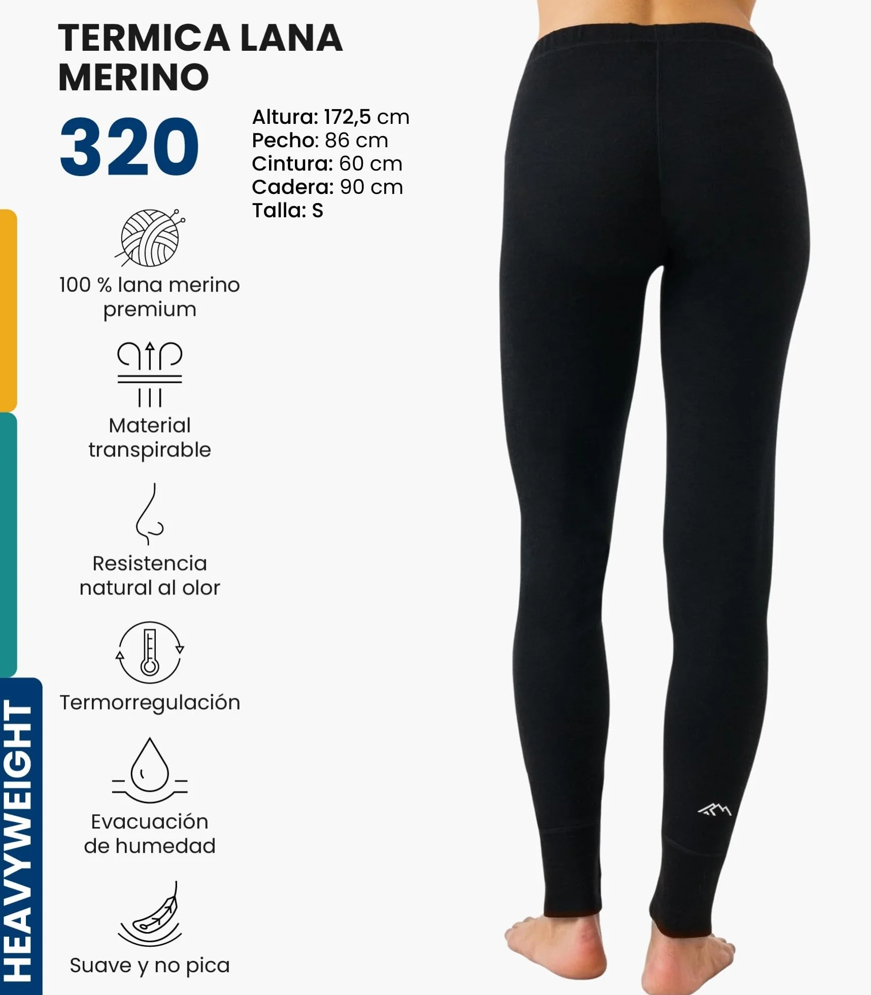 Merino.tech Lana Merino Pantalones Mujer - 100% Merino Pantalon Termico Mujer Ligero, Medio, Pesado con Calcetines