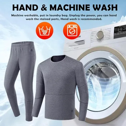 Conjunto de ropa interior térmica térmica para hombre y mujer, ajuste de tres velocidades, 28 zonas de calefacción, control inteligente de temperatura