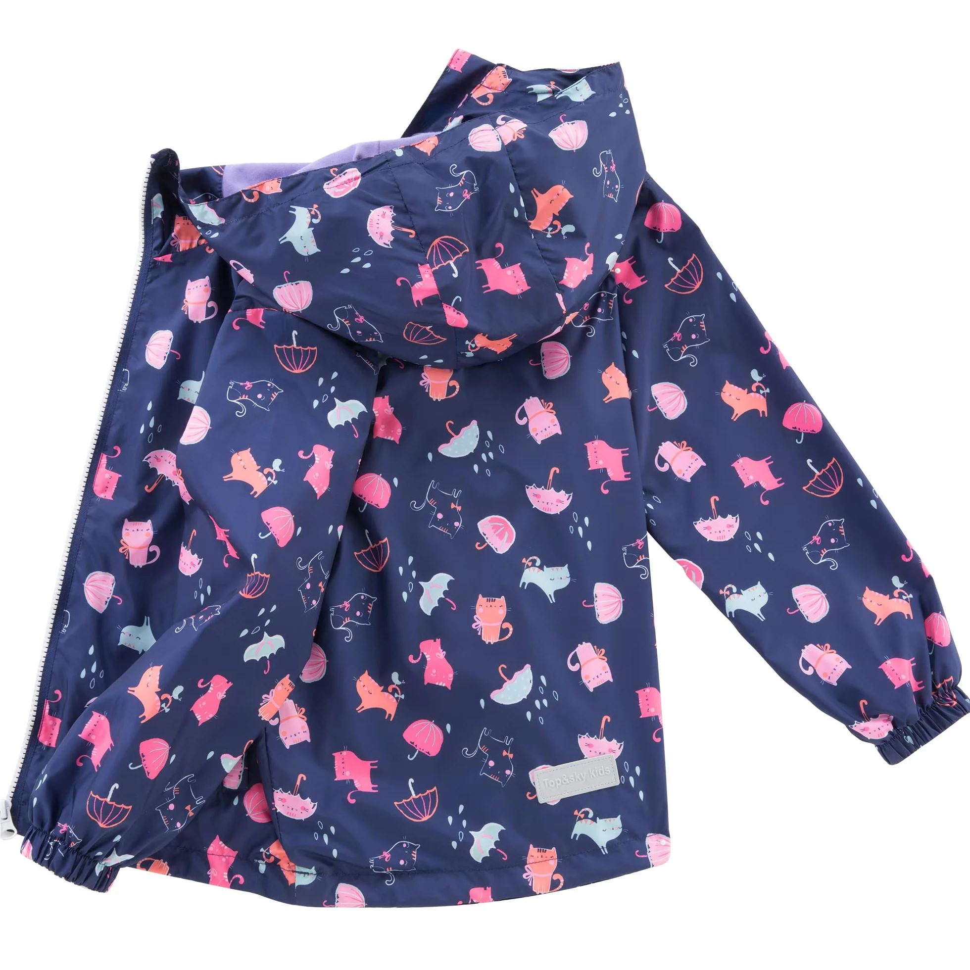 Fewlby Chaqueta Impermeable con Capucha para Niña, Cortavientos con Forro Polar Ligera Abrigo Prueba de Viento Chubasquero Primavera Otoño Abrigos Deportivos 3-12 Años