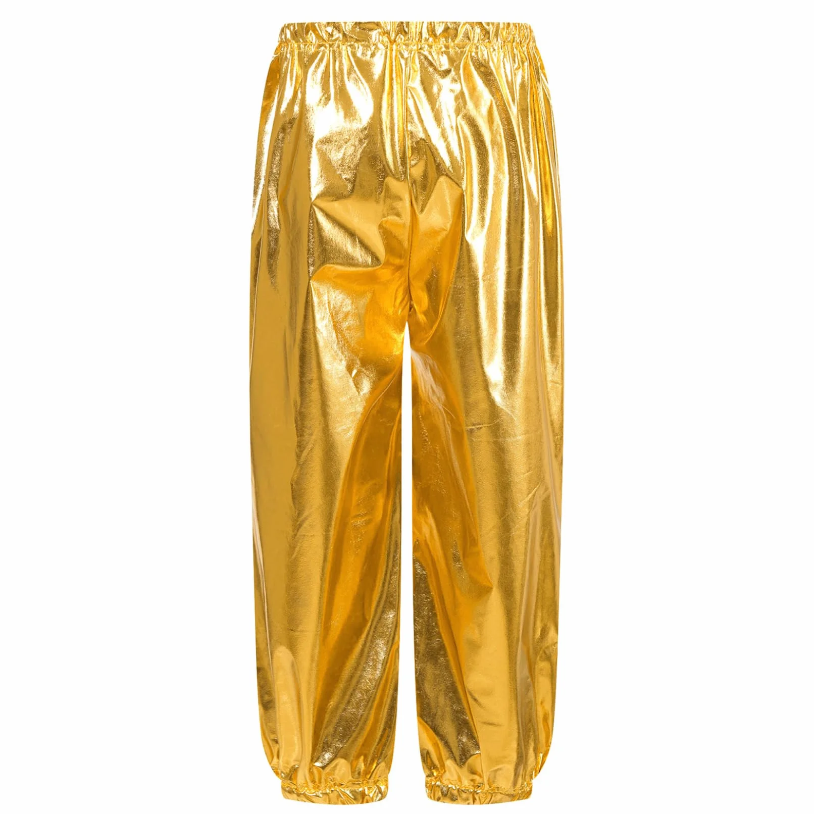 Pantalones de danza metálicos para niños cintura elástica entrenamiento brillantes deportivos jazz hip hop