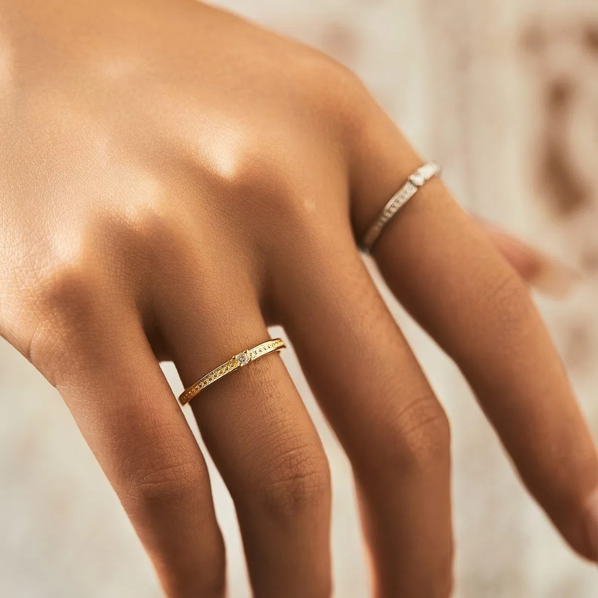 Alianzas de diamante de oro amarillo de 9 K/14 K, delicado anillo apilable, anillo solitario de la amistad, Au375/585, oro amarillo, joyería auténtica, talla 47-62