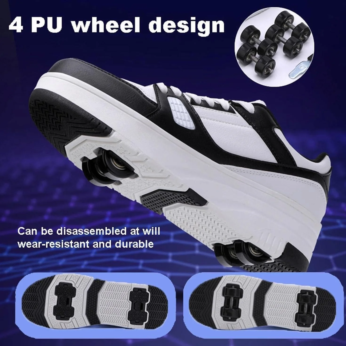 Zapatos con ruedas 2 en 1 para niños y adultos, zapatillas de skate multifuncionales