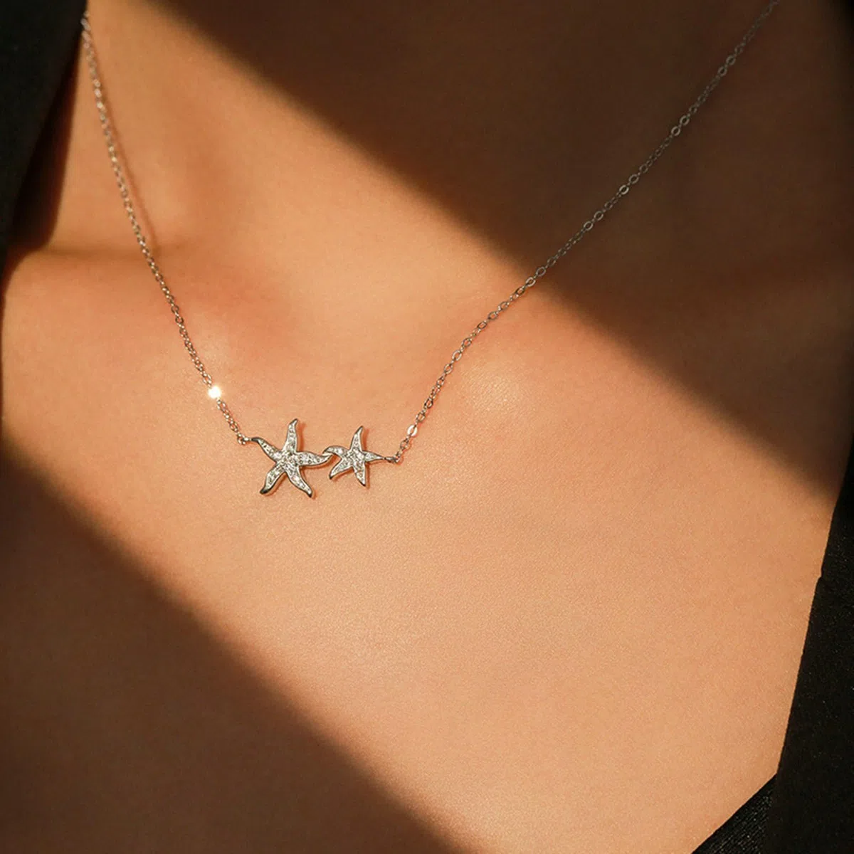 Collar de estrella de mar de oro blanco, colgante de 9K/14K/18K con gargantilla de moissanita para mujer, 40+5cm