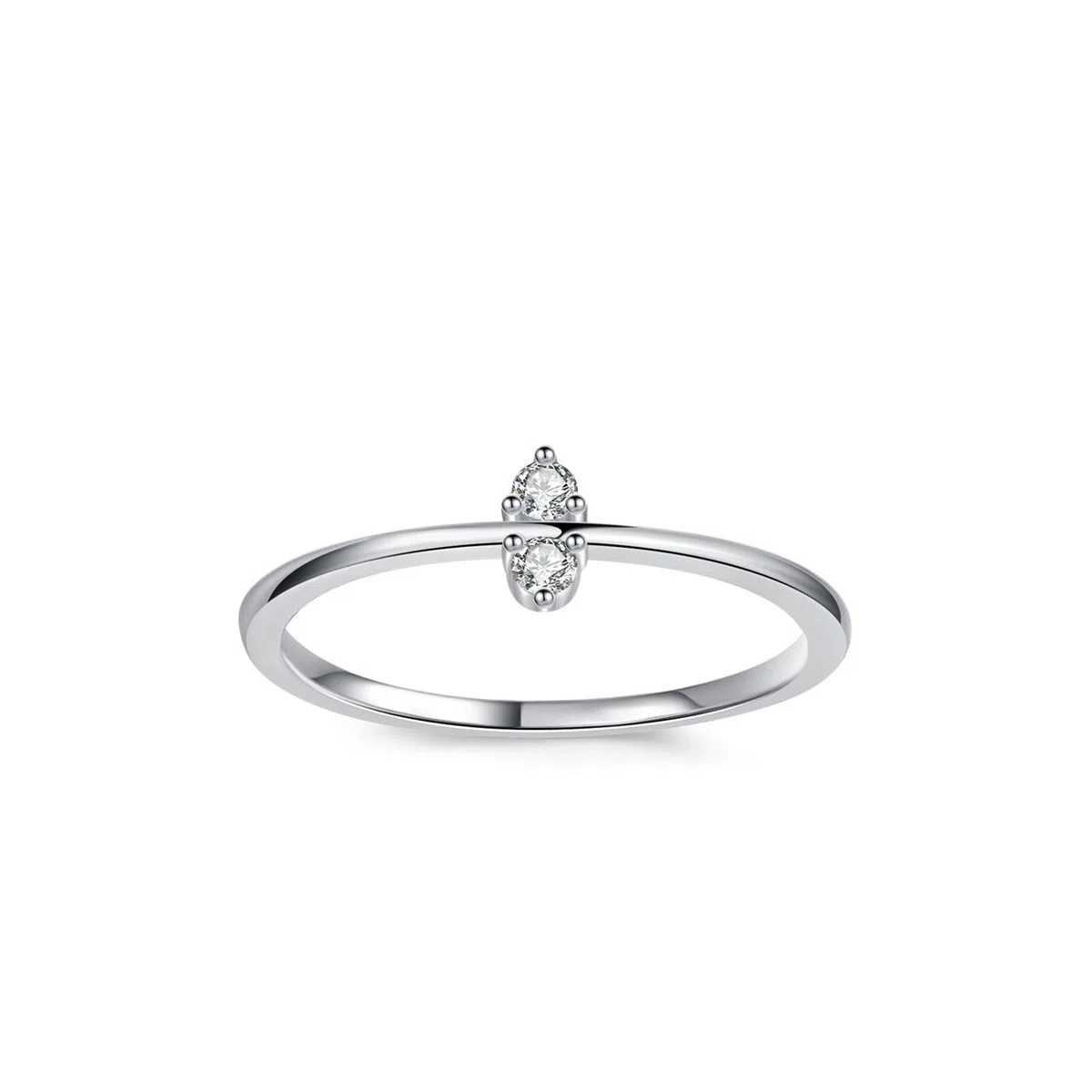 Alianzas de boda de oro blanco de 9 K/14 K/18 K, clásico, fino, doble anillo solitario con diamante auténtico, oro blanco Au 375/585/750, talla 47-65